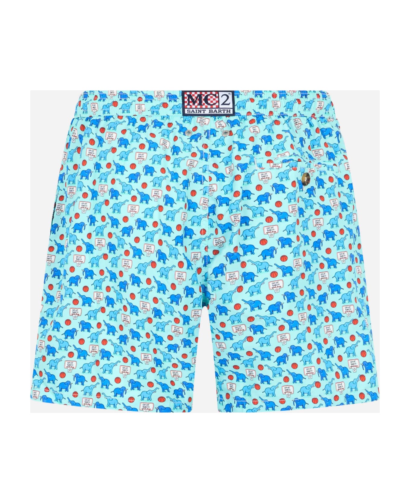 MC2 Saint Barth Man Lightweight Fabric Swim-shorts Lighting Micro Fantasy With Elephant Print - GREEN