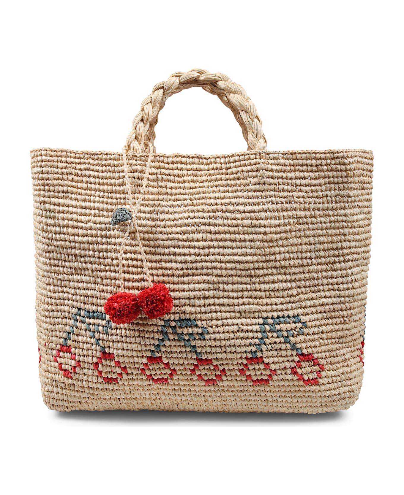 Bonpoint Beige Straw Bag For Girl With Cherries - Beige