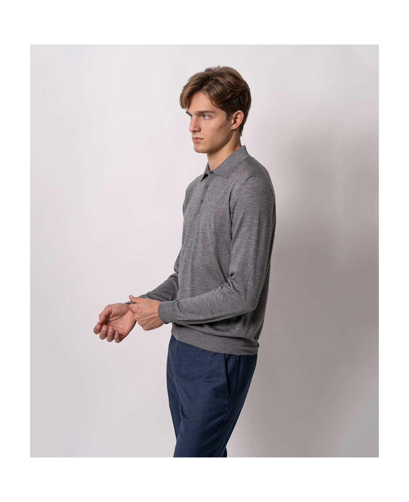 Larusmiani Long Sleeve Polo Coppa Europa Sweater - Gray