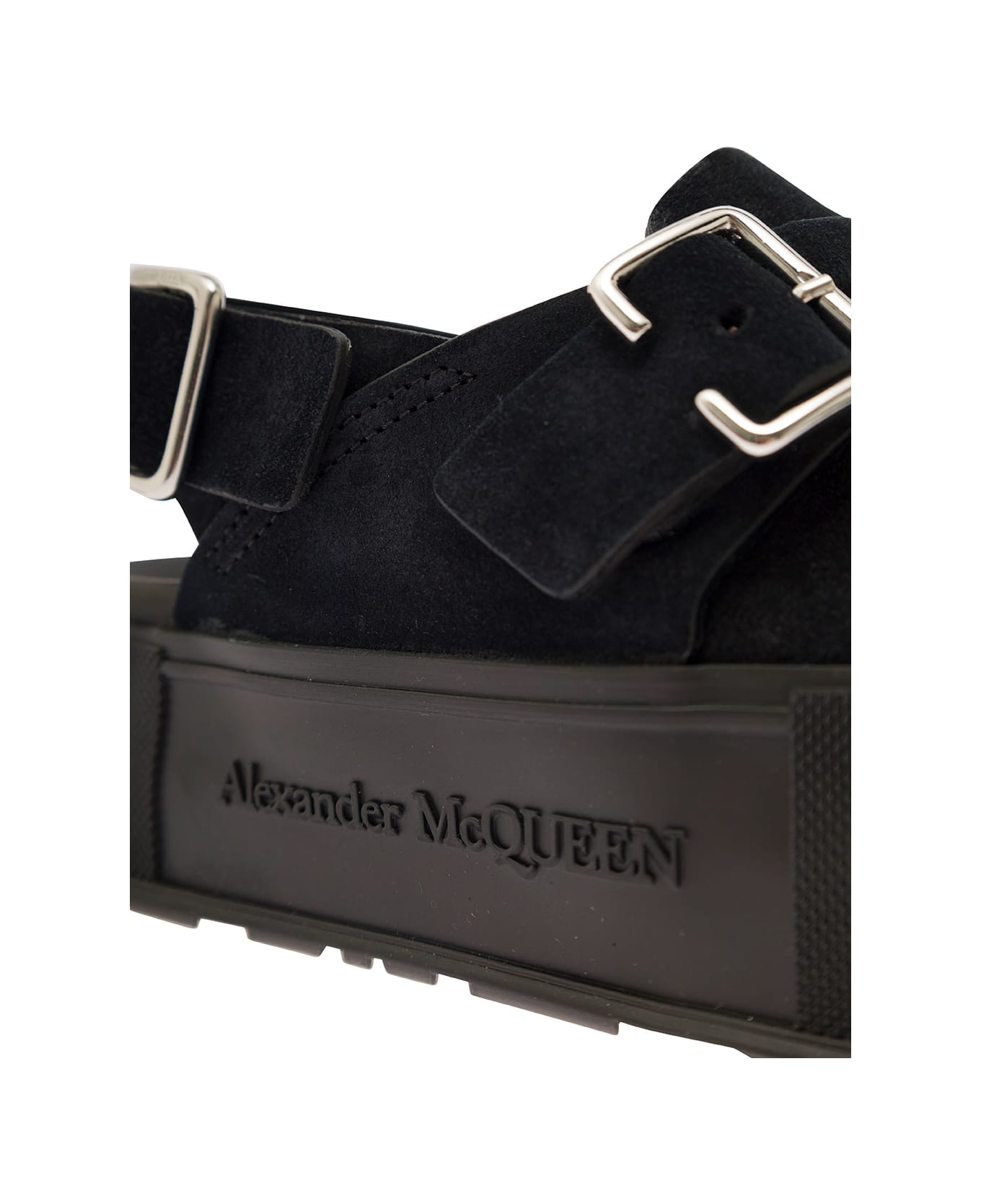 Alexander McQueen 'mount Slick' Black Close-toe Sandals With Platform And Logo Engraved In Leather Man - Black