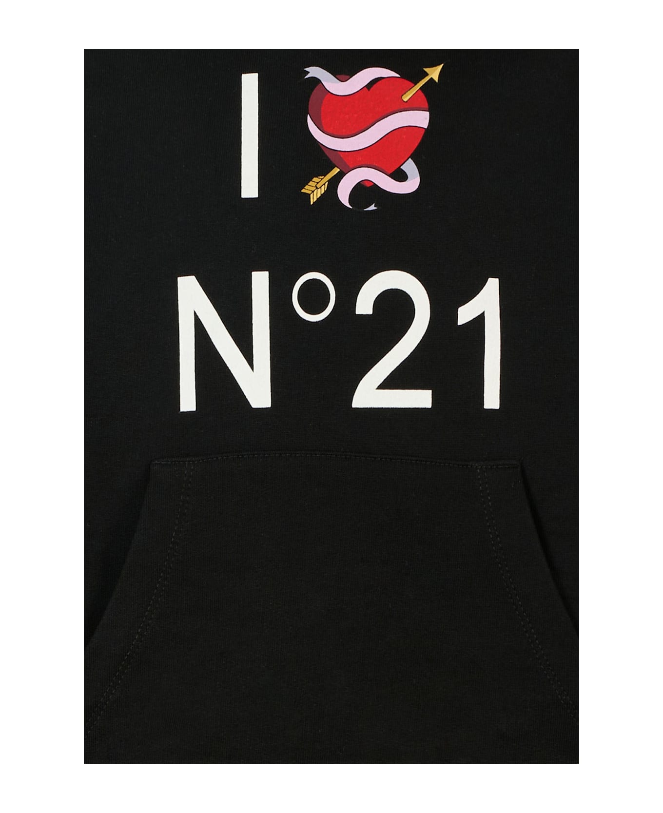 N.21 Black Sweatshirt For Girl With Heart And Logo - Black
