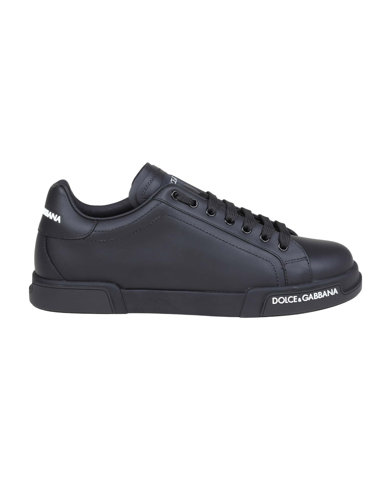 Dolce & Gabbana Portofino Sneakers In Black Nappa - Black