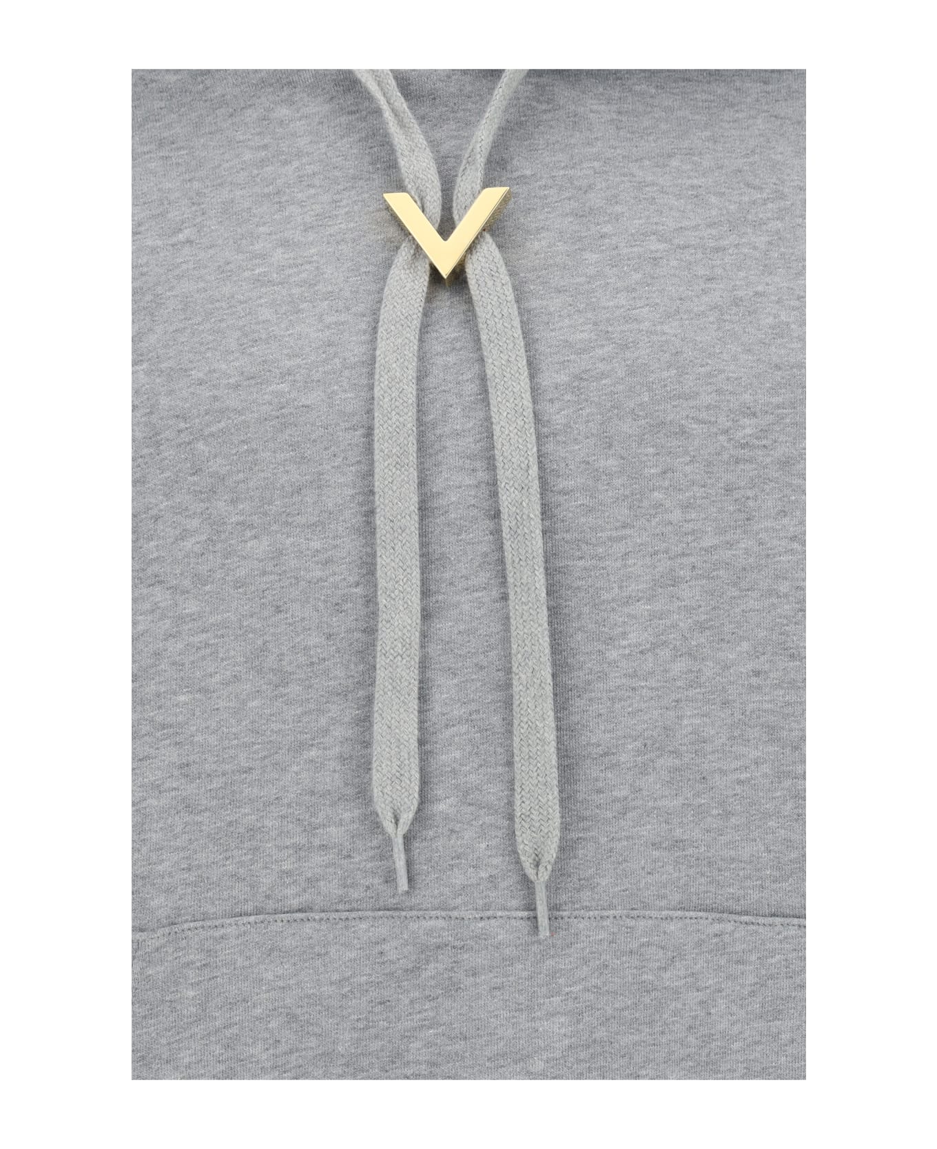 Valentino Logo Plaque Drawstring Hoodie - Grigio Melange