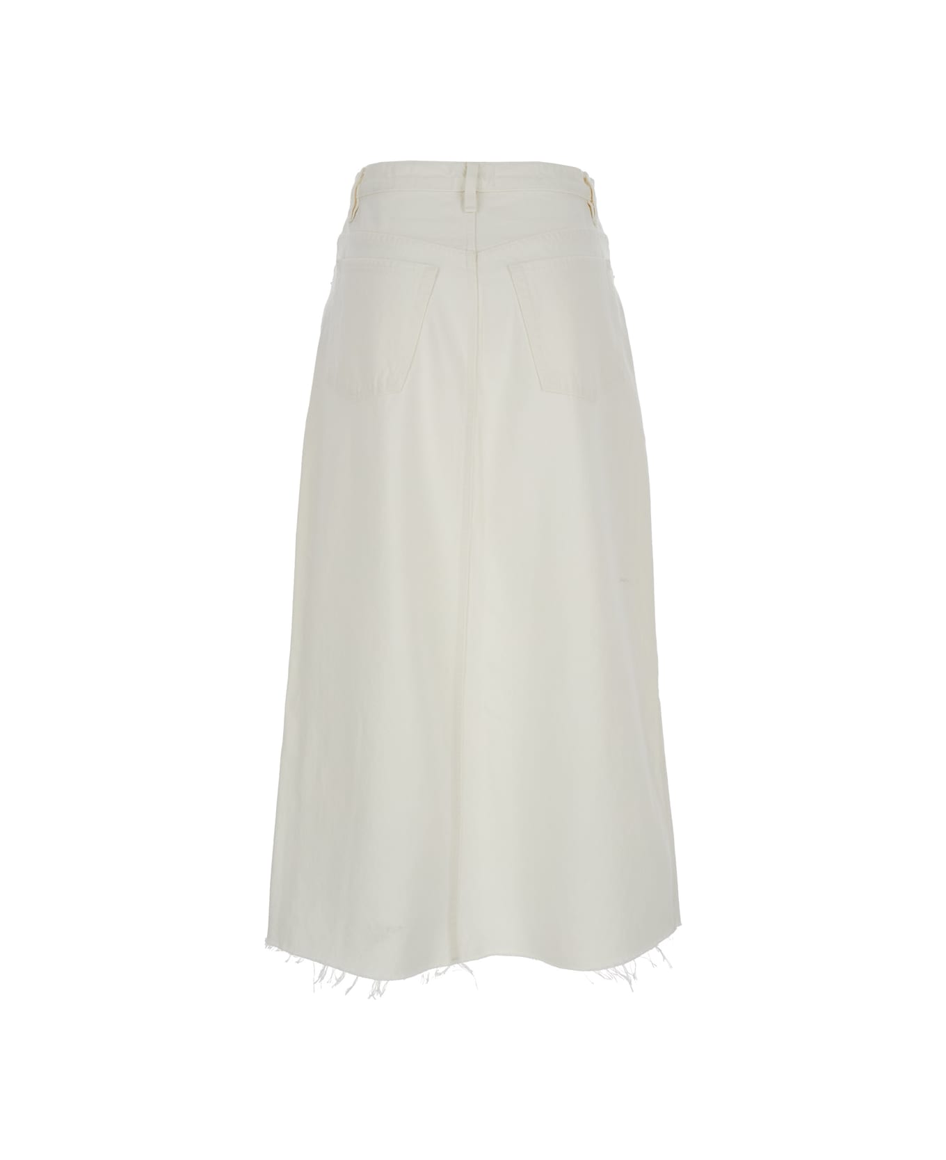 Frame White Denim Midi Skirt In Cotton Woman - White