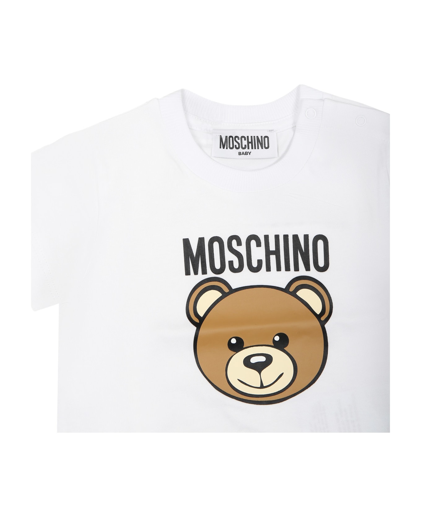 Moschino White T-shirt For Baby Kids With Teddy Bear - White