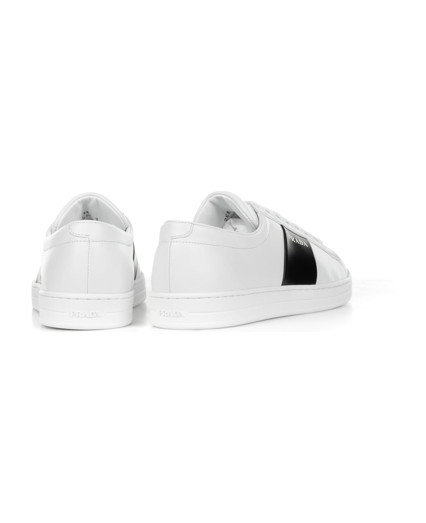 Prada Leather Sneakers With Logo - BIANCO NERO