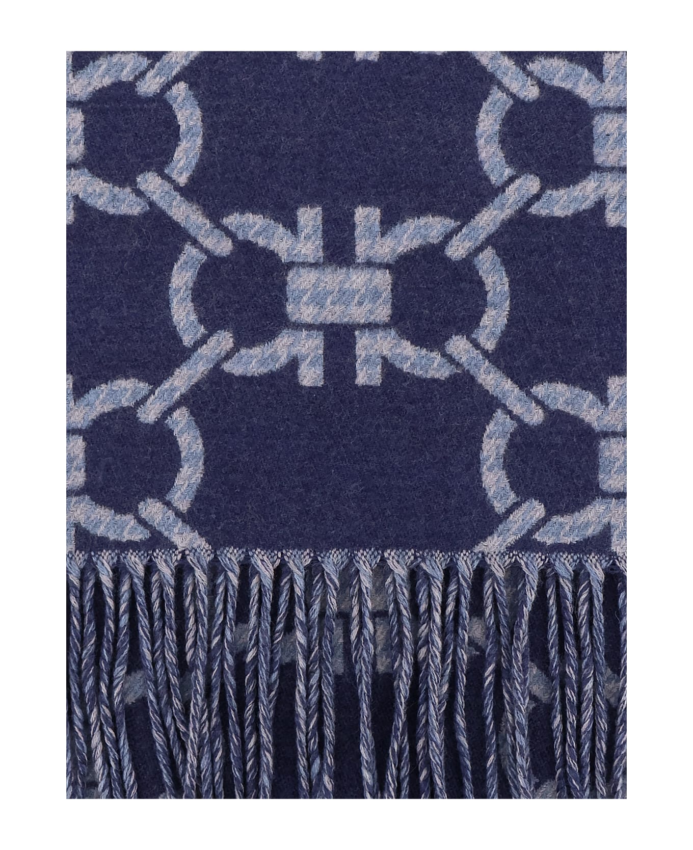 Ferragamo Wool Scarf - BLUE PATTERNED DARK