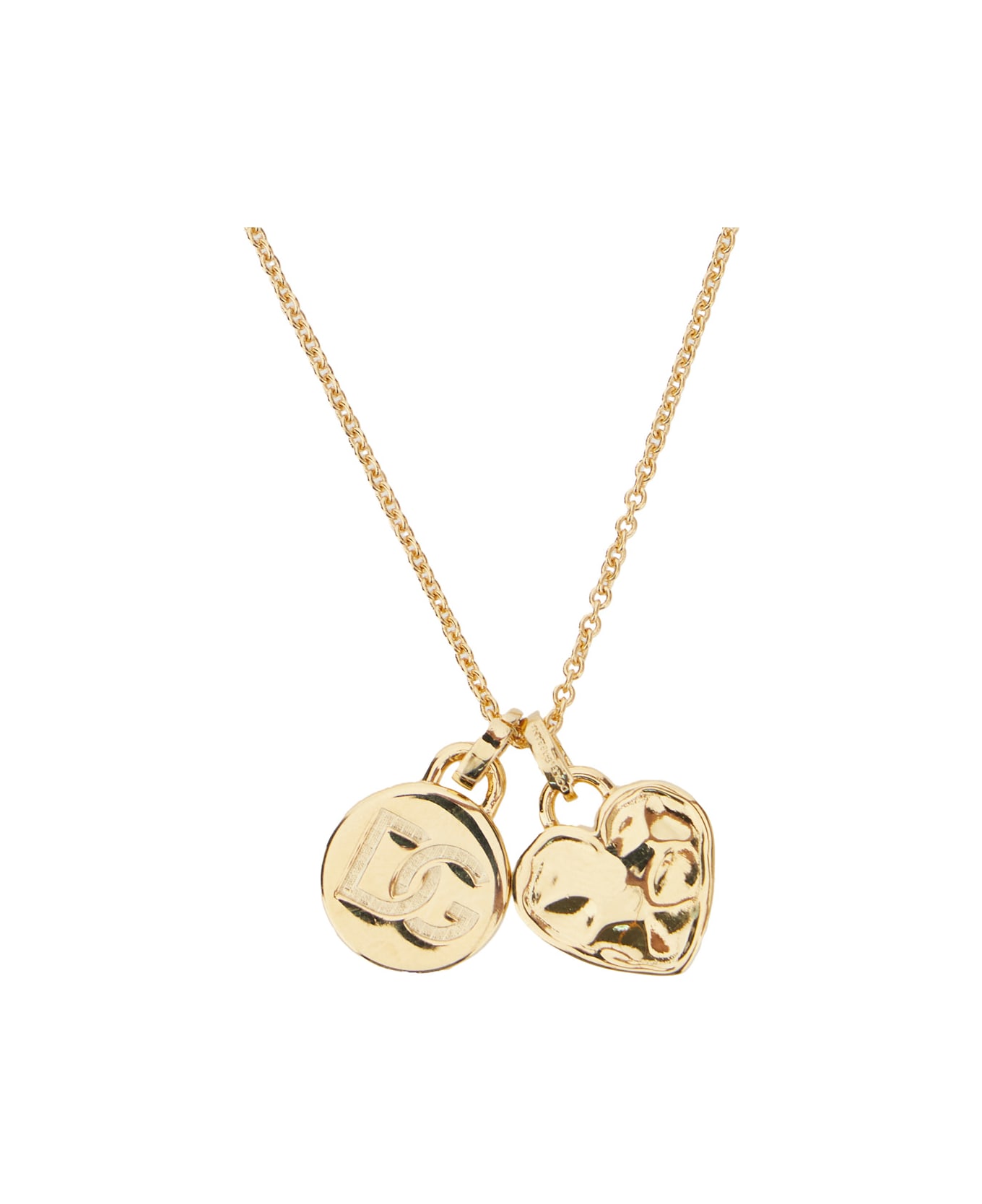 Dolce 
Gabbana Gold Colored Necklace With Logo Pendant And Heart Pendant In Brass Woman - Metallic