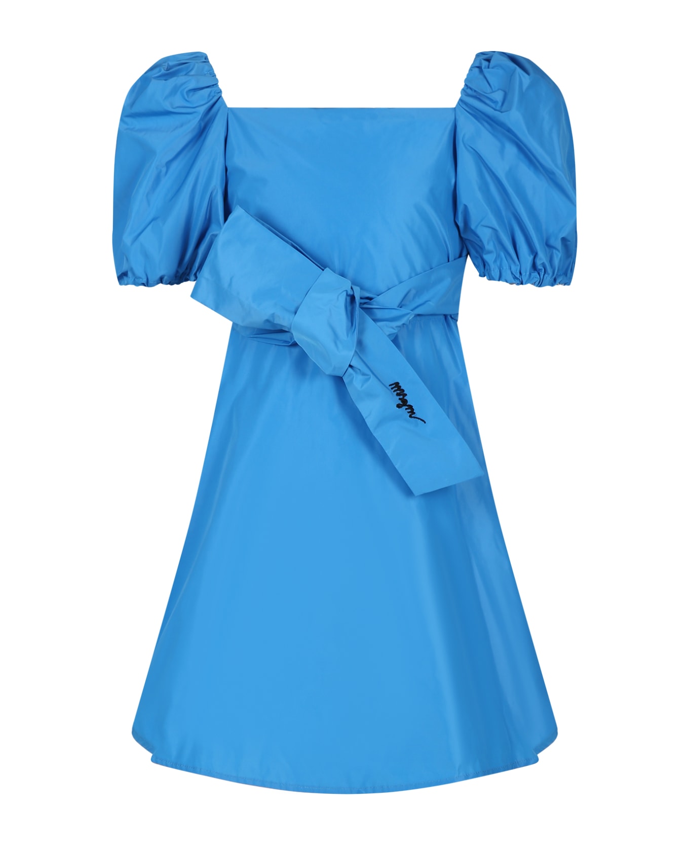 MSGM Light Blue Dress For Girl With Logo - Light Blue