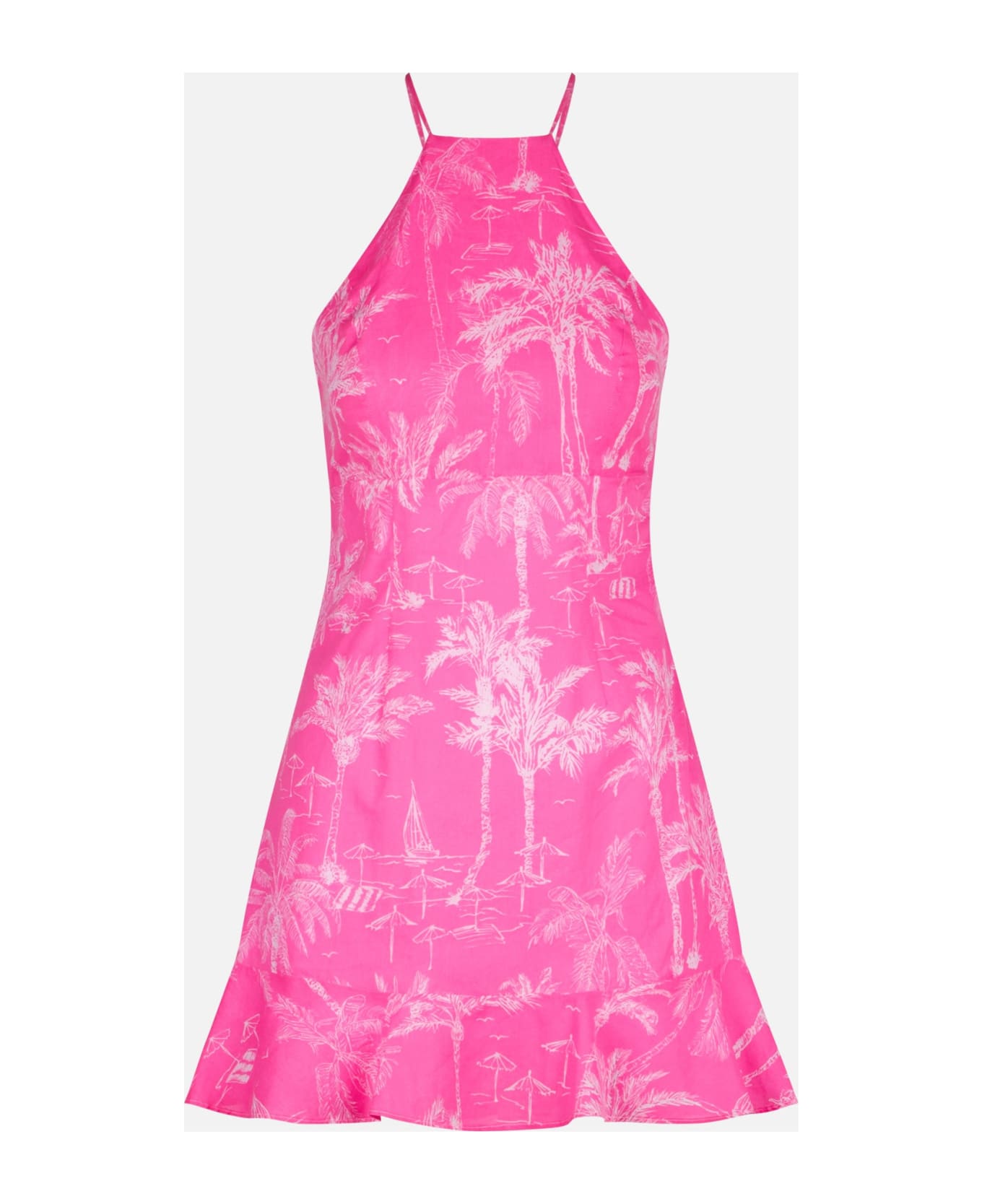 MC2 Saint Barth Fluo Pink Toile De Jouy Print Slip Dress Avrill - PINK