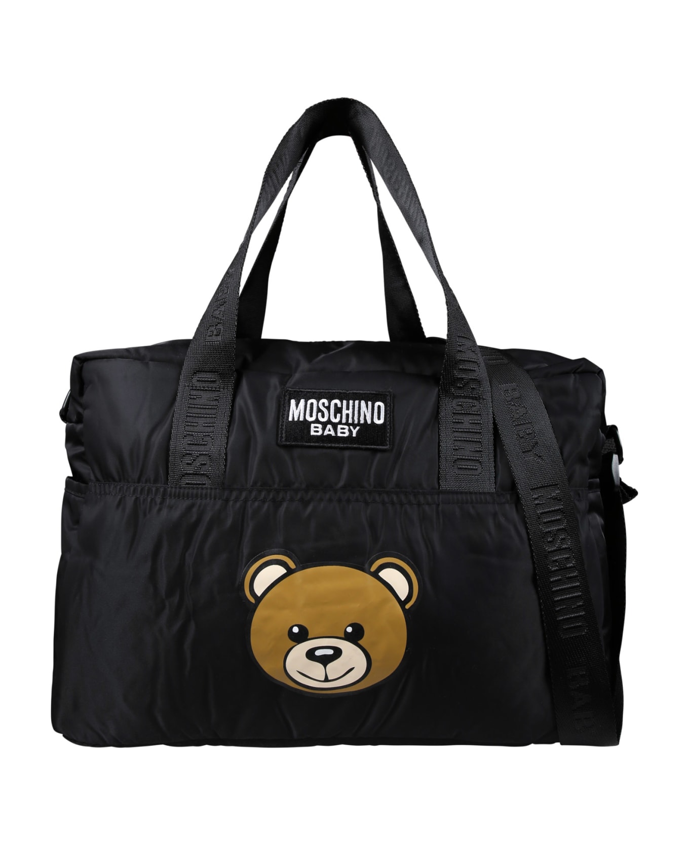 Moschino Black Mom Bag For Babies With Teddy Bear And Logo - Black