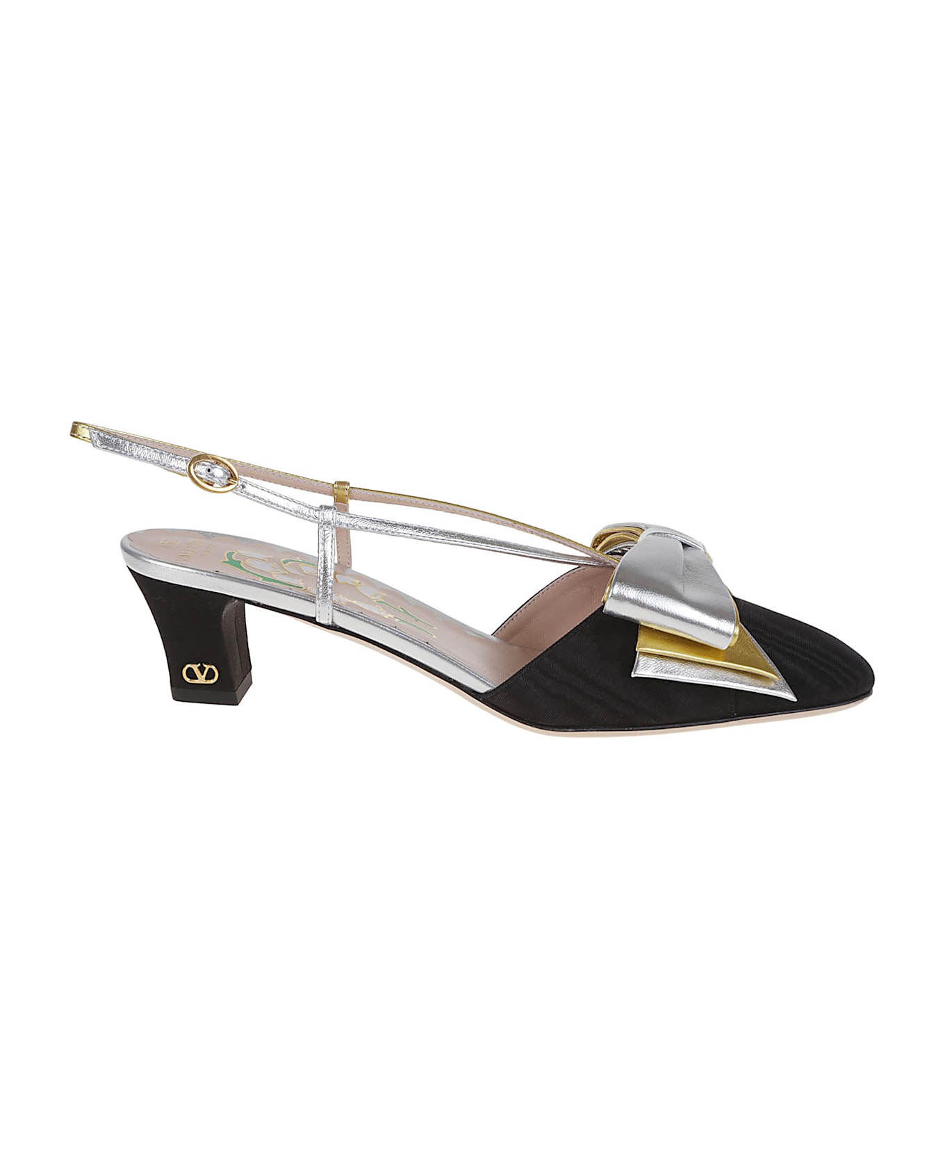 Valentino Garavani Sling Back Bowow T. 45 - V Nero Silver Old Gold