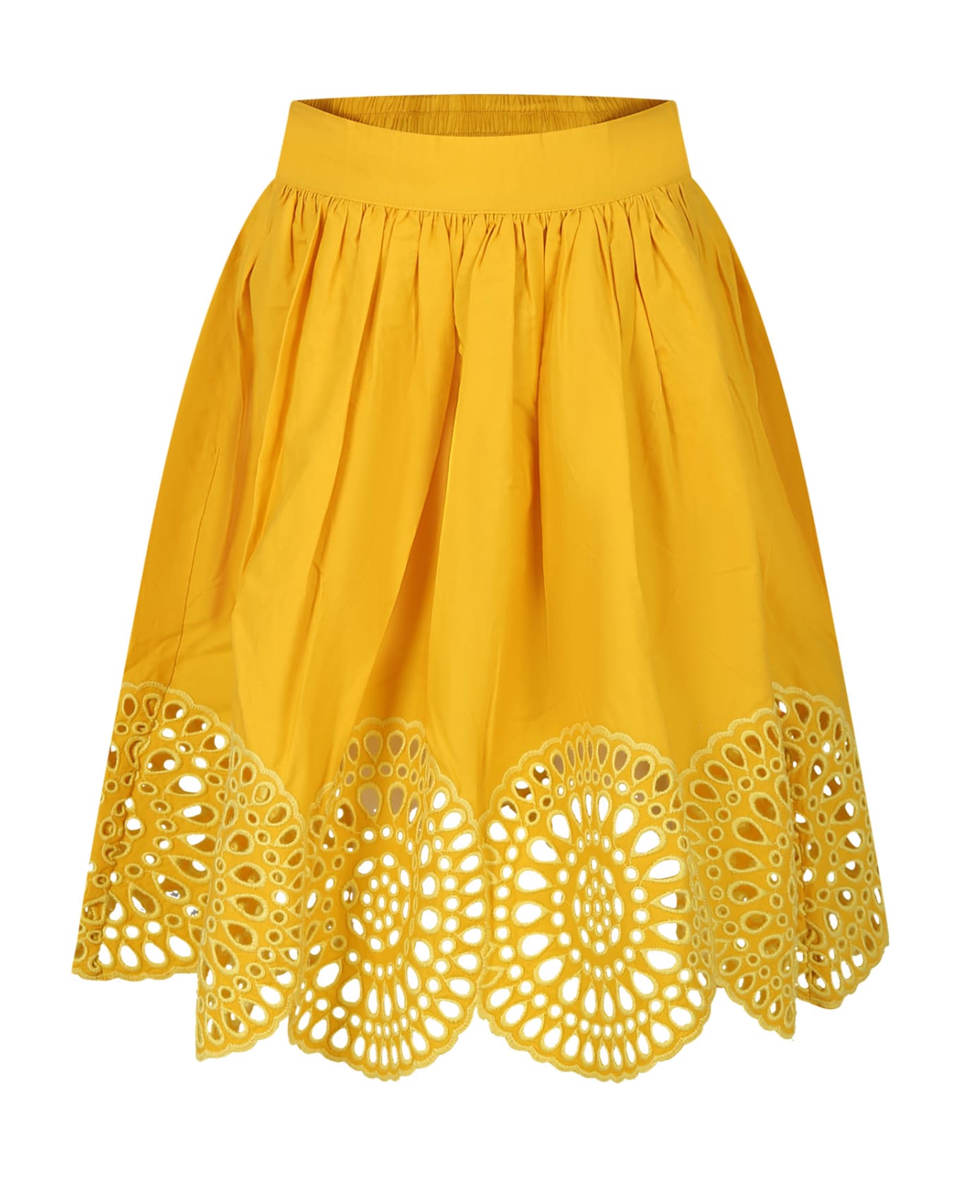 Stella McCartney Kids Yellow Skirt For Girl With Macramé Lace. - Yellow ボトムス