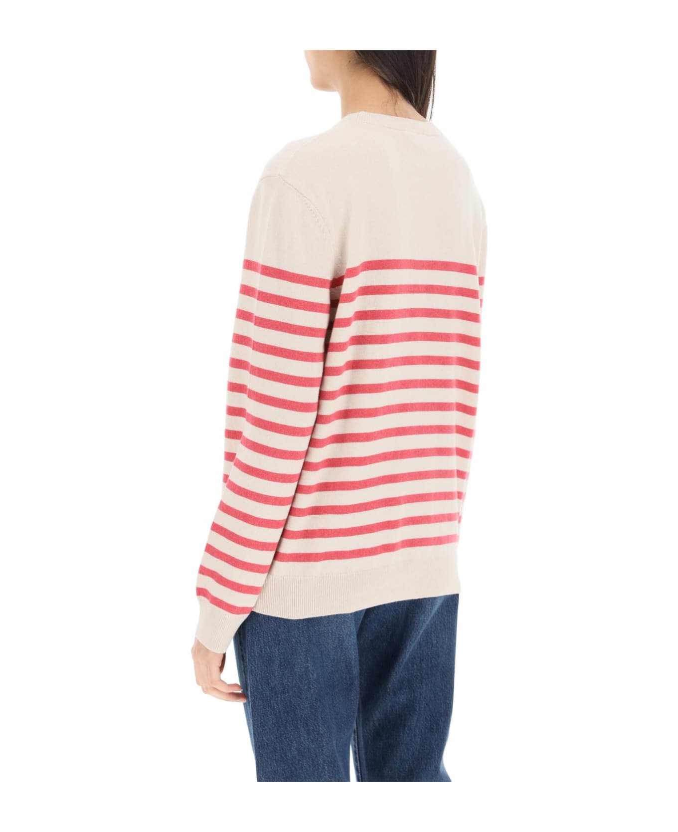 A.P.C. 'phoebe' Striped Cashmere And Cotton Sweater - Beige