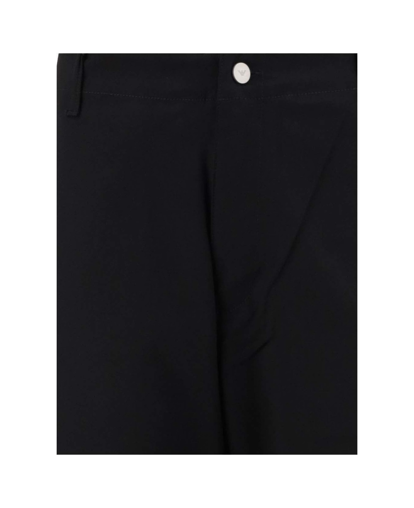 Emporio Armani Stretch Cotton Wide Leg Pants - BLACK
