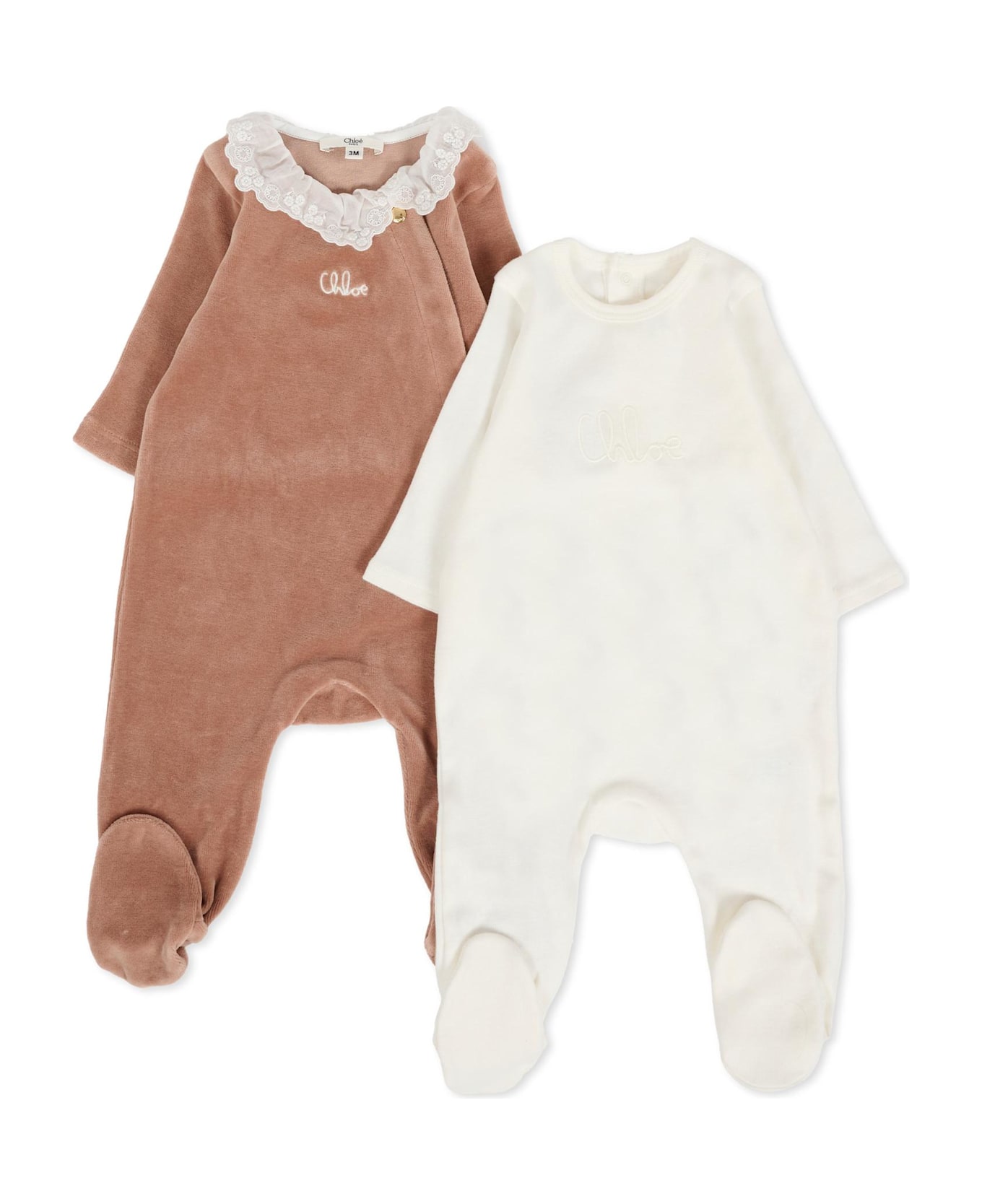 Chloé White Babygrow Set For Baby Girl With Logo - White