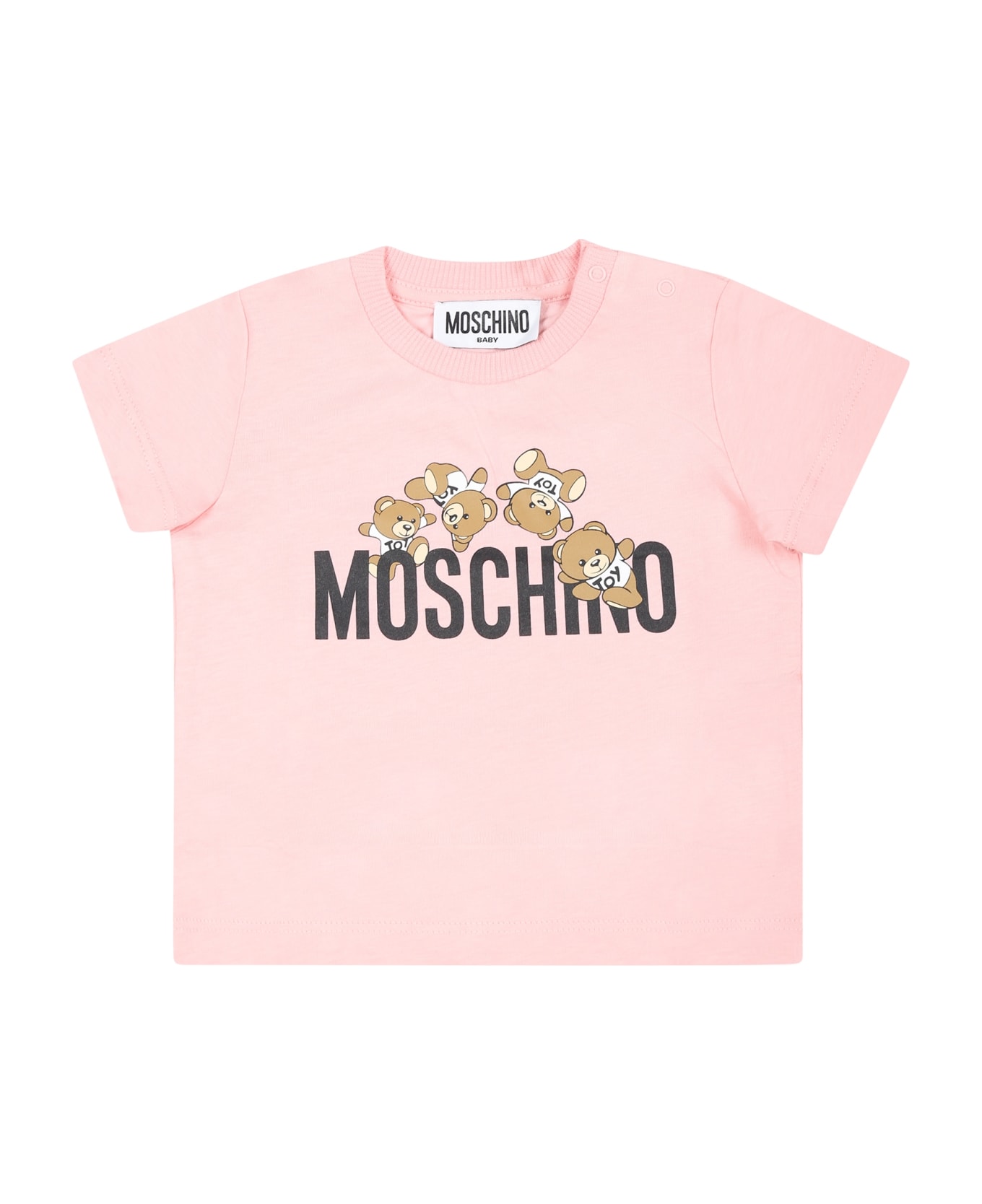 Moschino Pink T-shirt For Baby Girl With Teddy Bear - Pink Tシャツ＆ポロシャツ