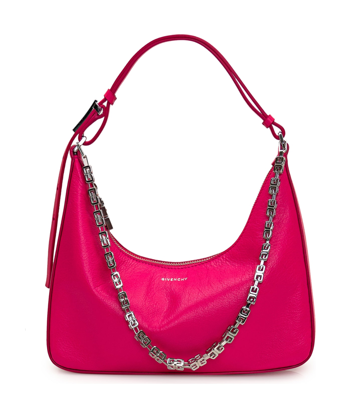Givenchy Neon Pink Leather Small Cut Out Moon Bag With Chain - Pink