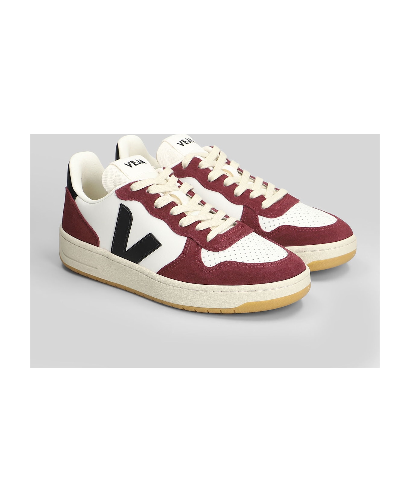 Veja V-10 Sneakers In White Suede And Leather - white