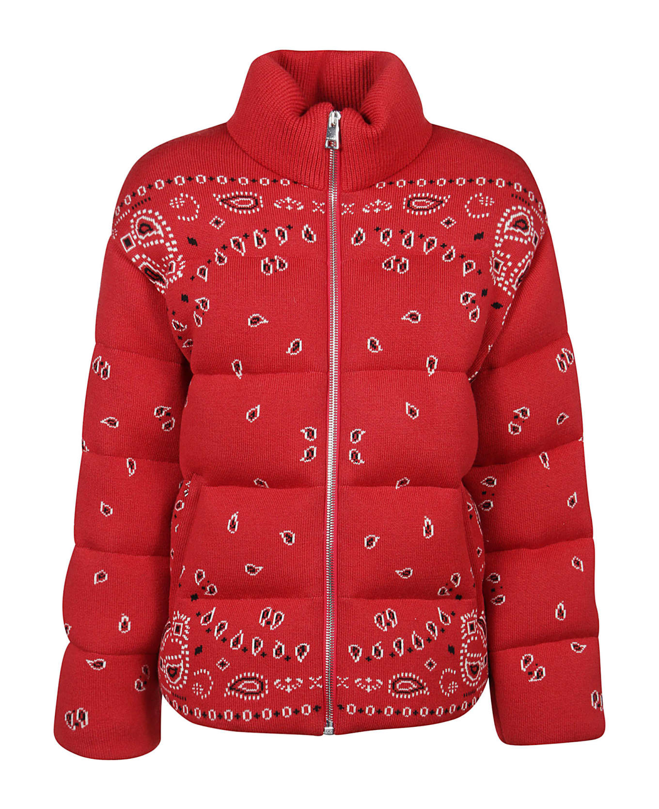 Alanui Bandana Jacquard Puffer Jacket - Red Multicolor