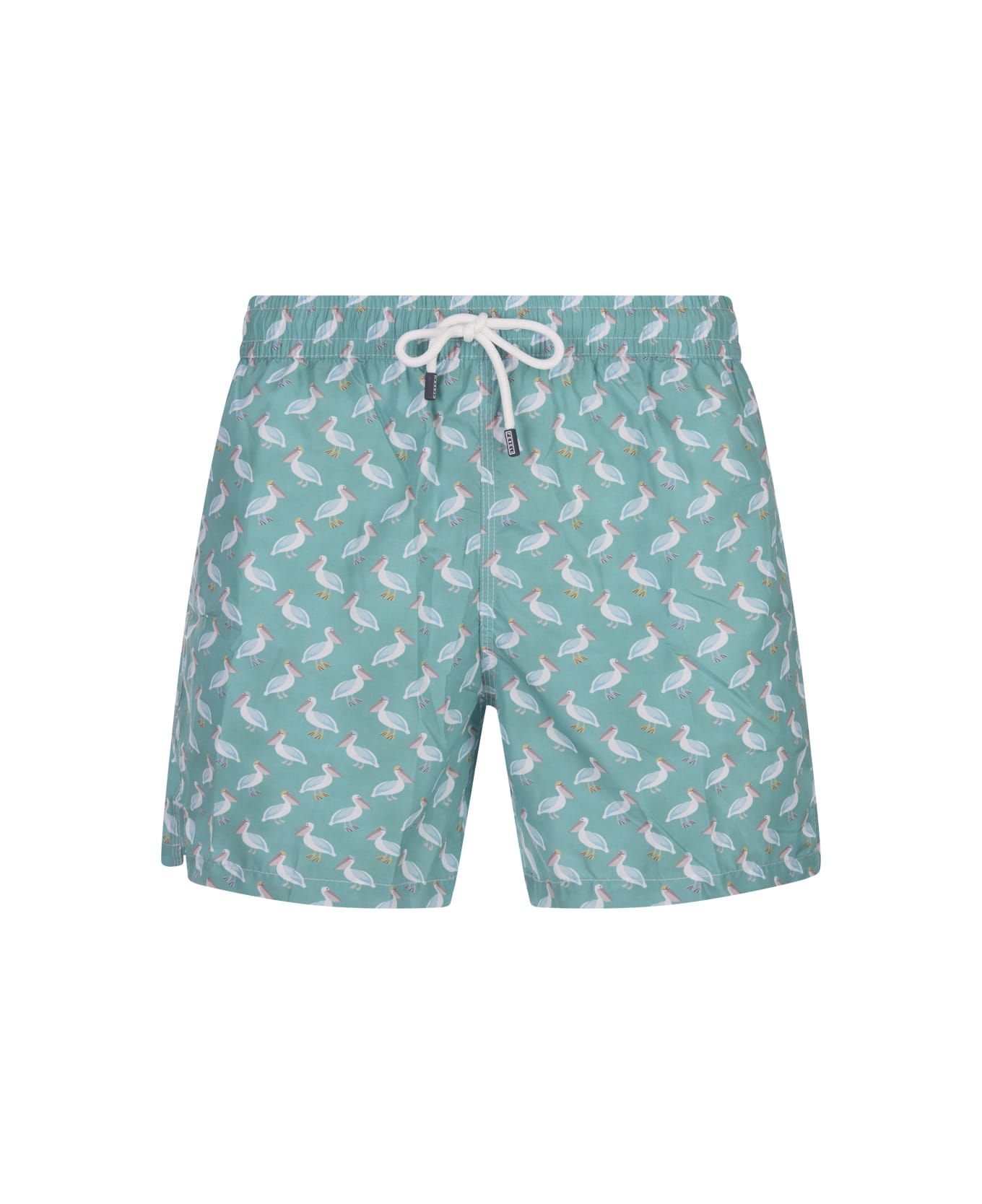 Fedeli Green Pink Swim Shorts With Pelican Pattern - Green