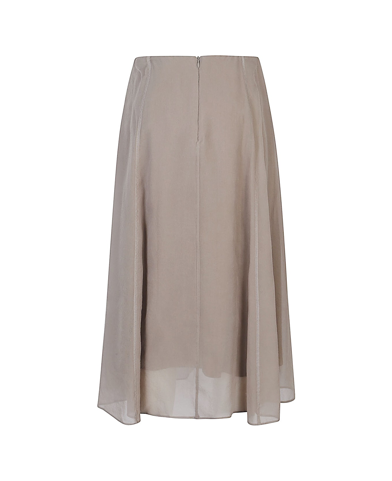 Brunello Cucinelli Silk Midi Skirt - Brown