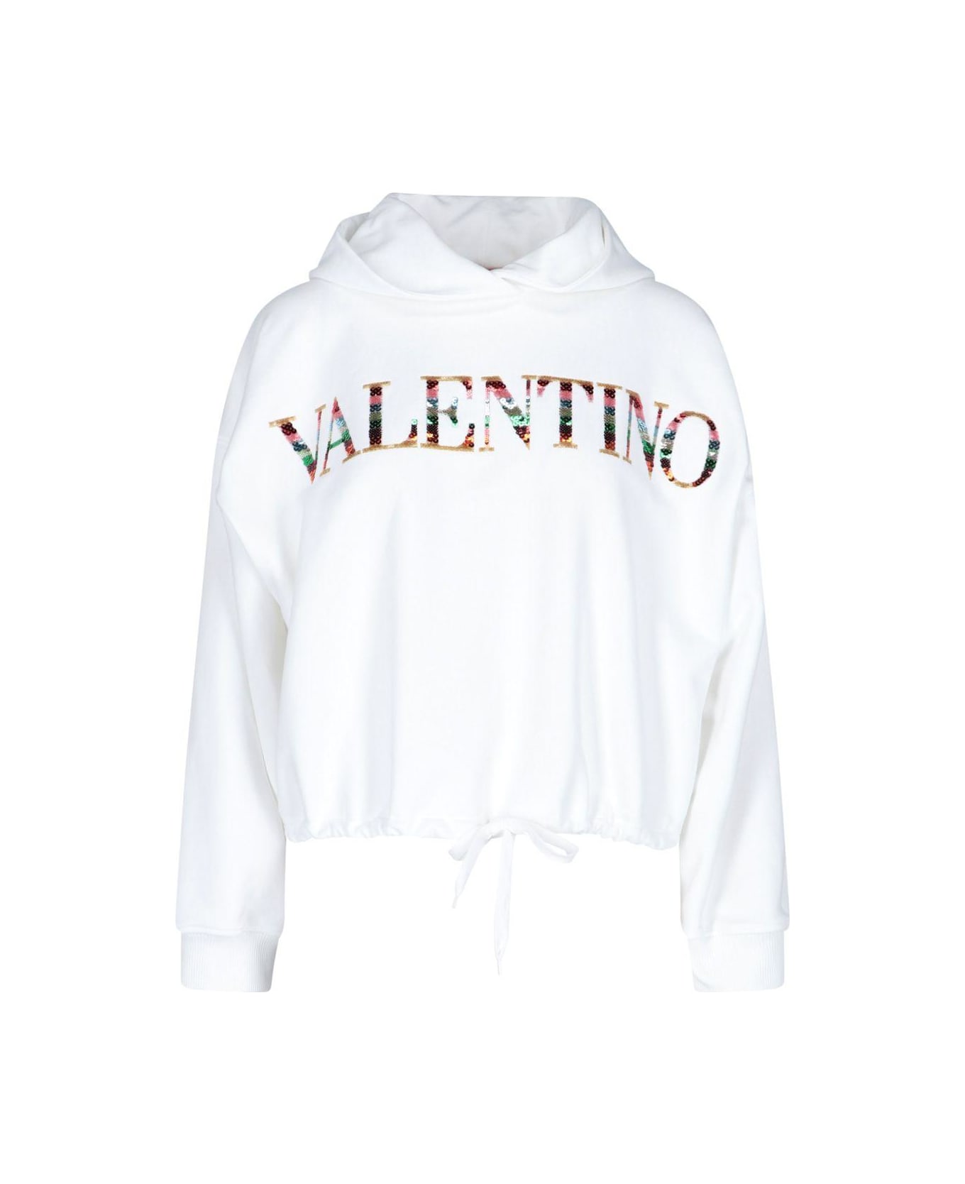 Valentino Garavani Sweatshirt Crop Embroidery Logo Paillettes - White