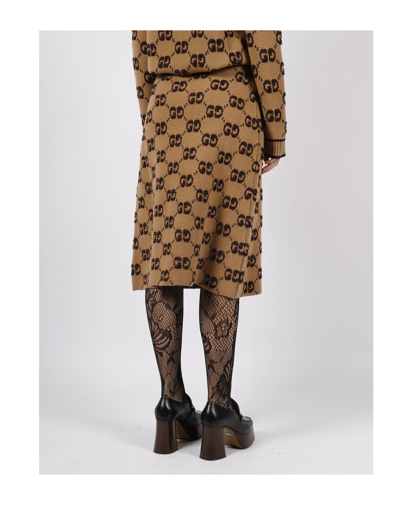 Gucci Gg Wool Boucle Jacquard Skirt - Brown