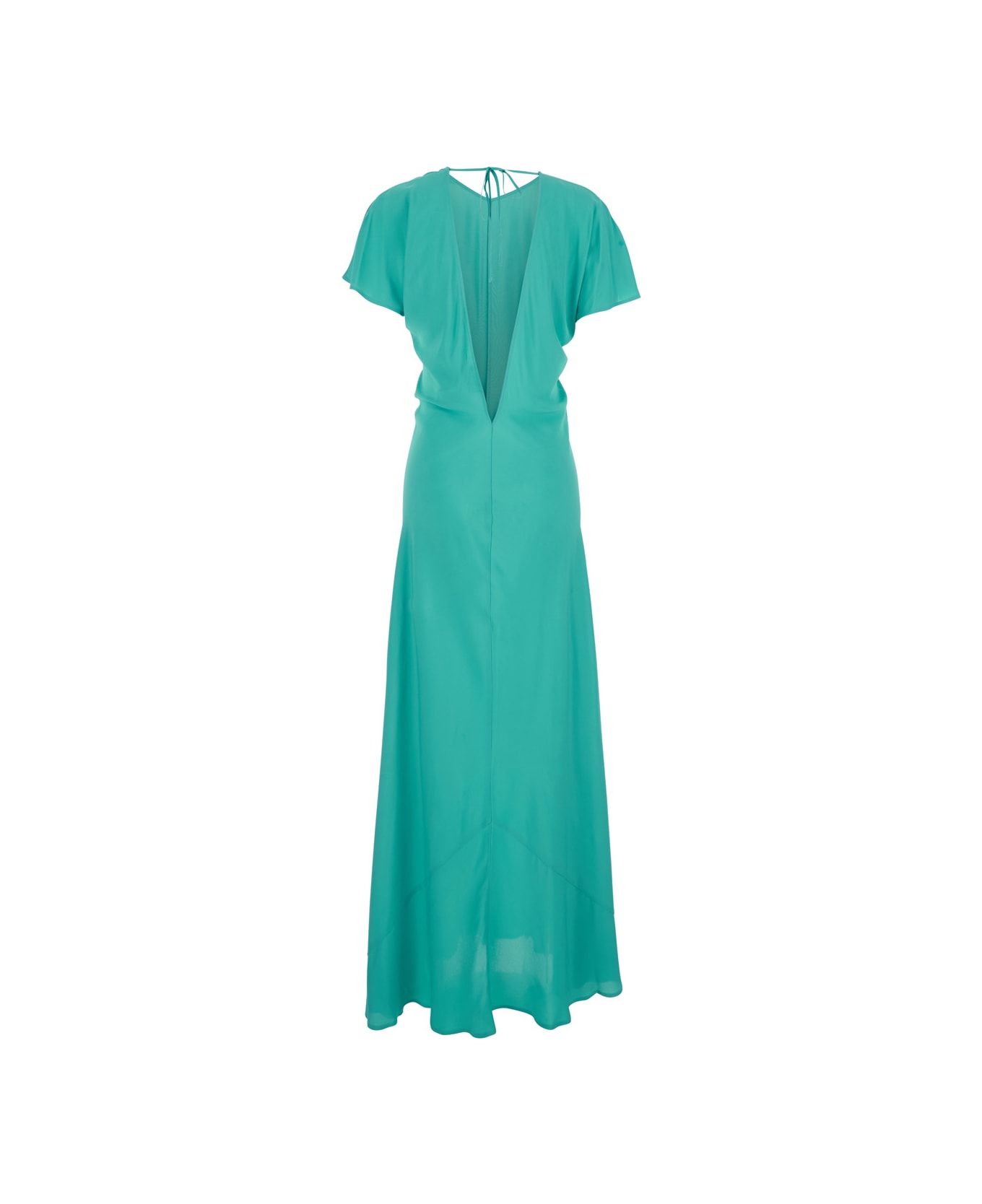 SEMICOUTURE Blue Long Dress With V-back Neckline And Tie Closure In Silk Blend Woman - Light blue