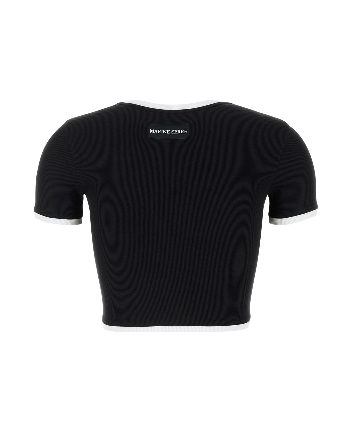 Marine Serre Moon Logo Ribbed Jersey Cropped Top - BLACK