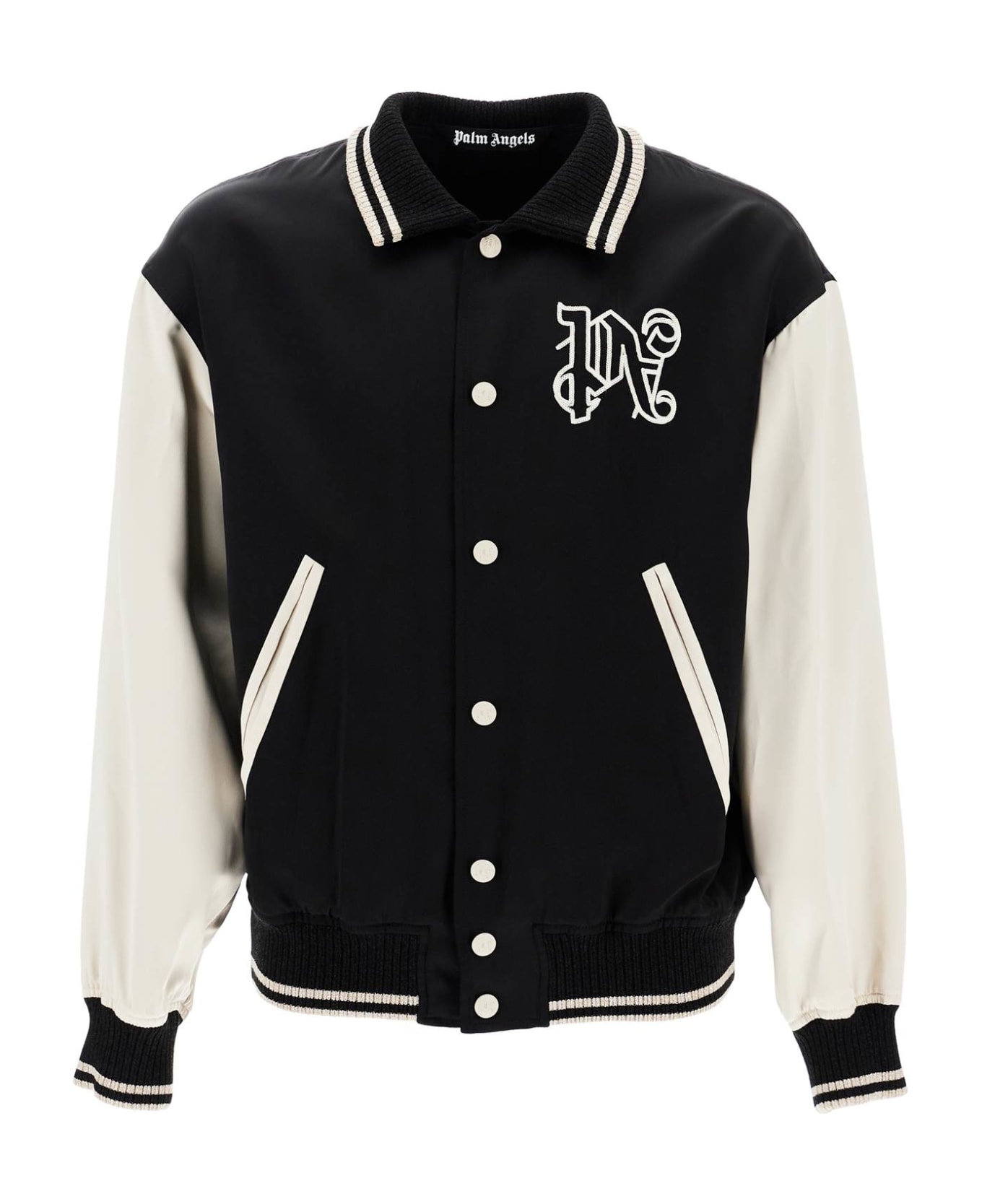 Palm Angels Satin Varsity Jacket - BLACK LIGHT BEIGE (Black)