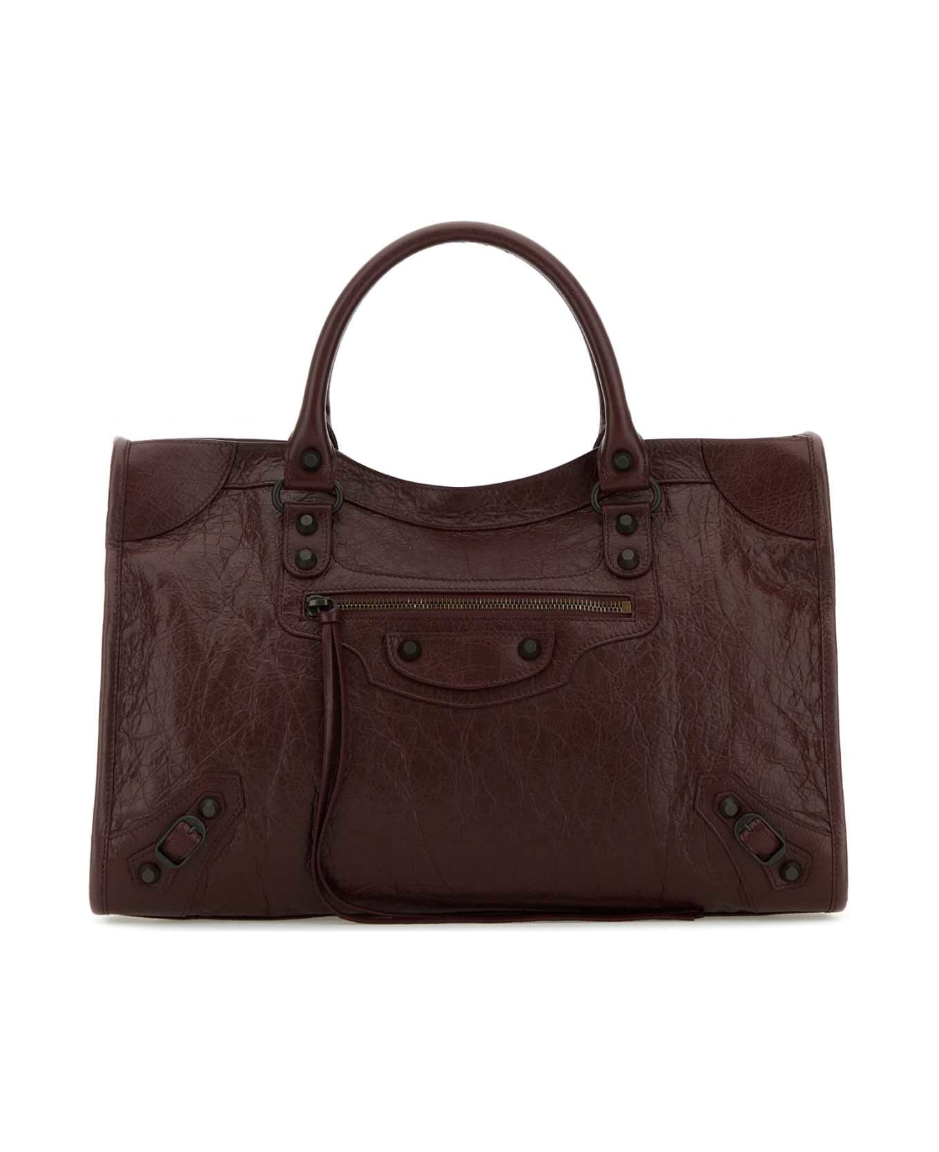 Balenciaga Burgundy Leather Medium Le City Handbag - DARKBURGUNDY