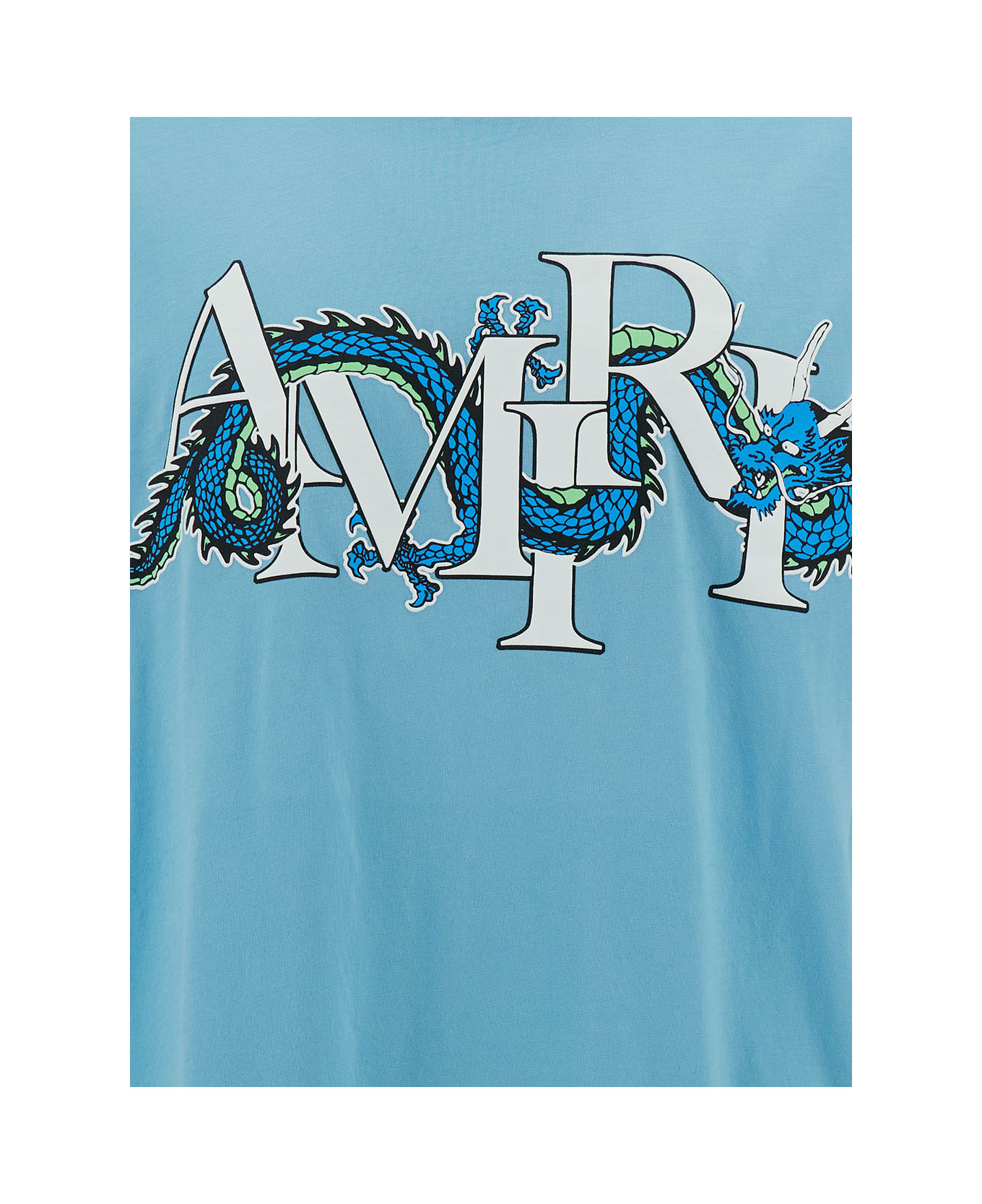 AMIRI Light Blue T-shirt With Dragon Logo Print In Cotton Man - Blu