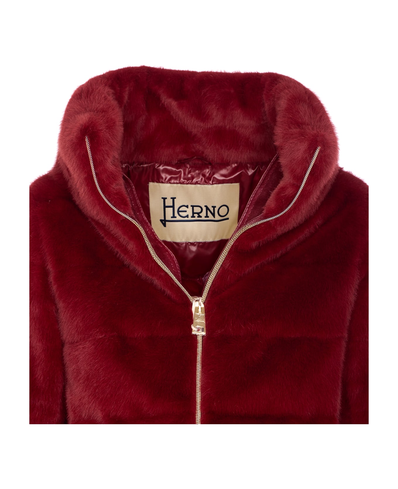 Herno Faux Fur Cape Down Jacket - Red
