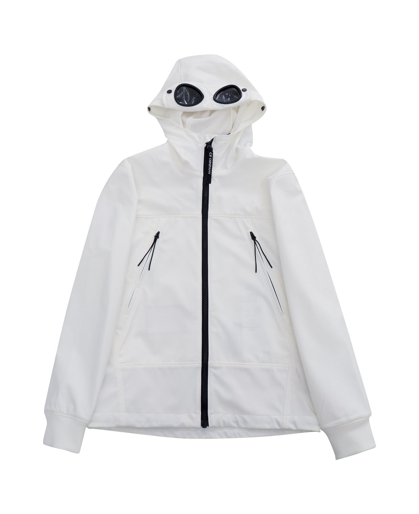 C.P. Company Goggles-detailed Zip-up Hooded Jacket - Bianco