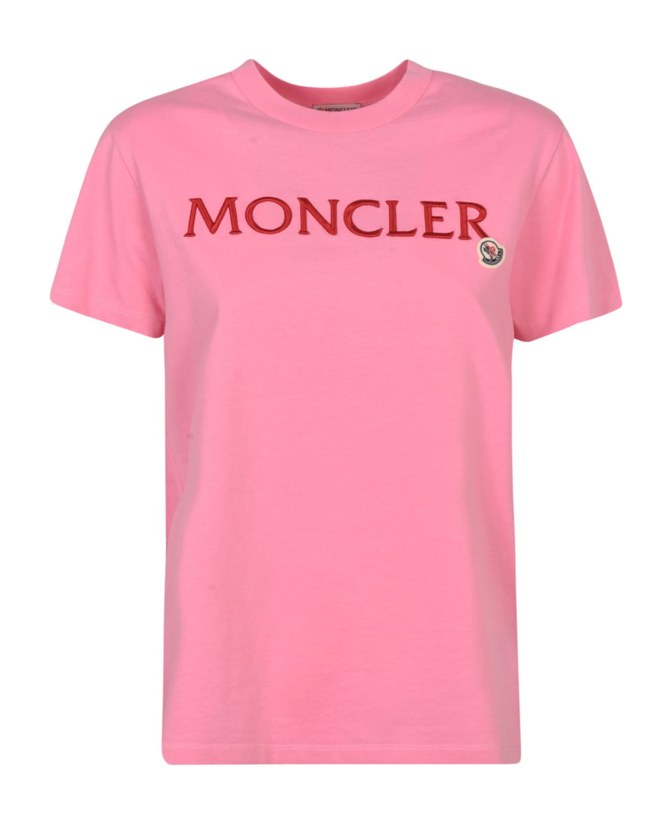 Moncler Logo Embroidered Regular T-shirt - Light Pink