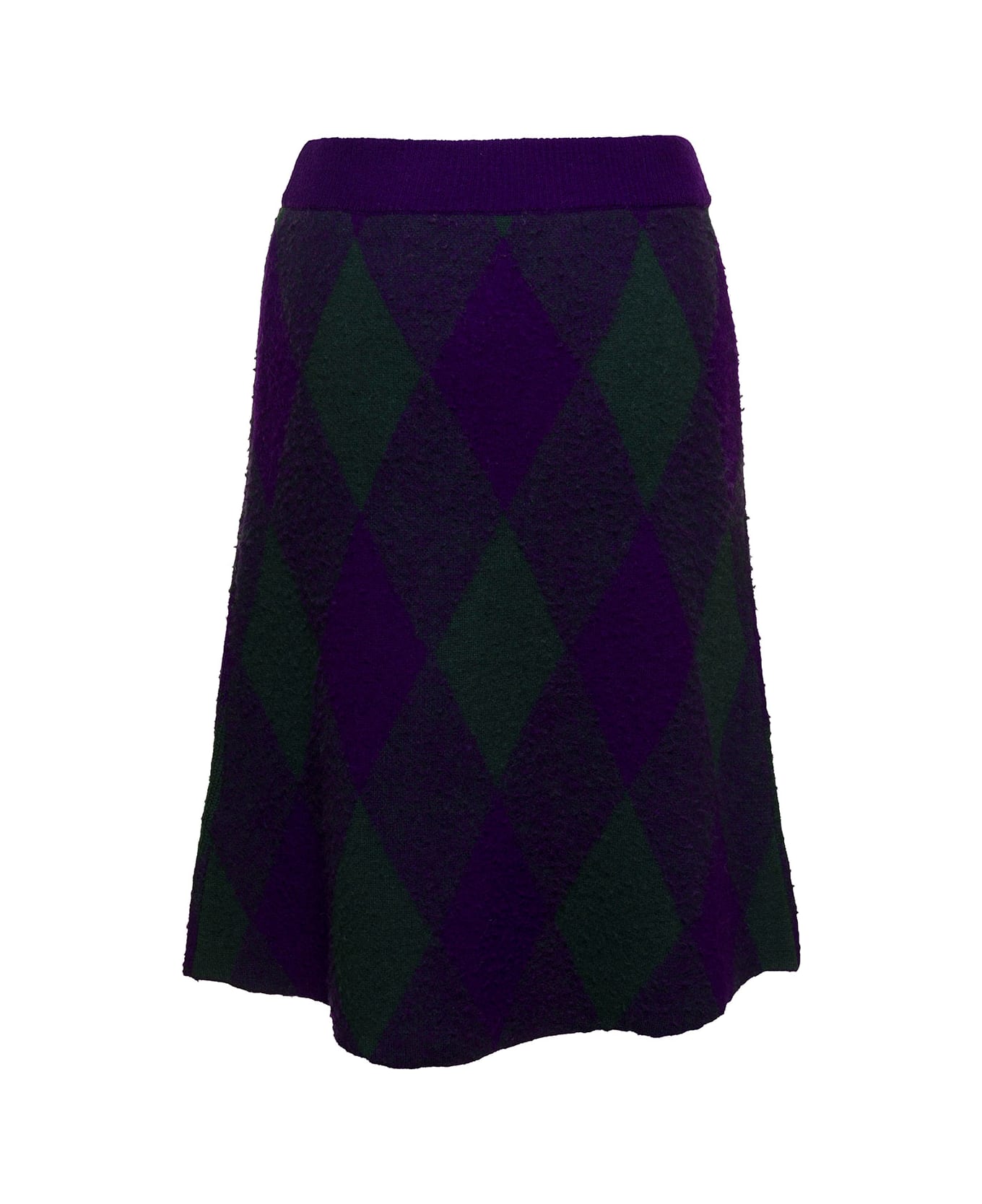 Burberry Midi Purple Skirt With Argyle Print In Wool Woman - Violet
