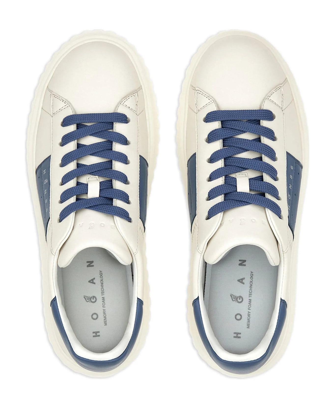 Hogan 'h Stripes' Ivory Leather Sneakers - Clear Blue
