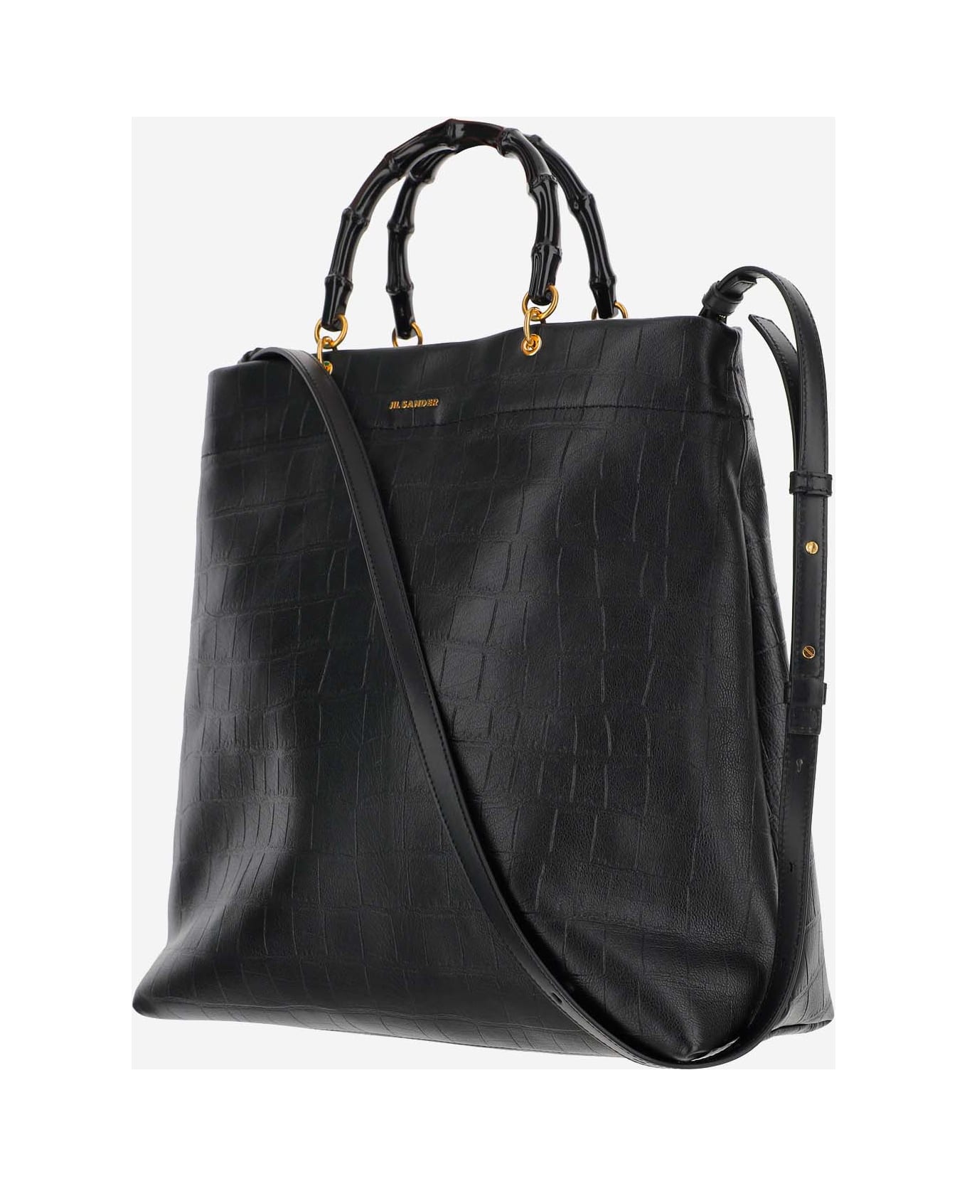 Jil Sander Embossed Leather Tote Bag - Black