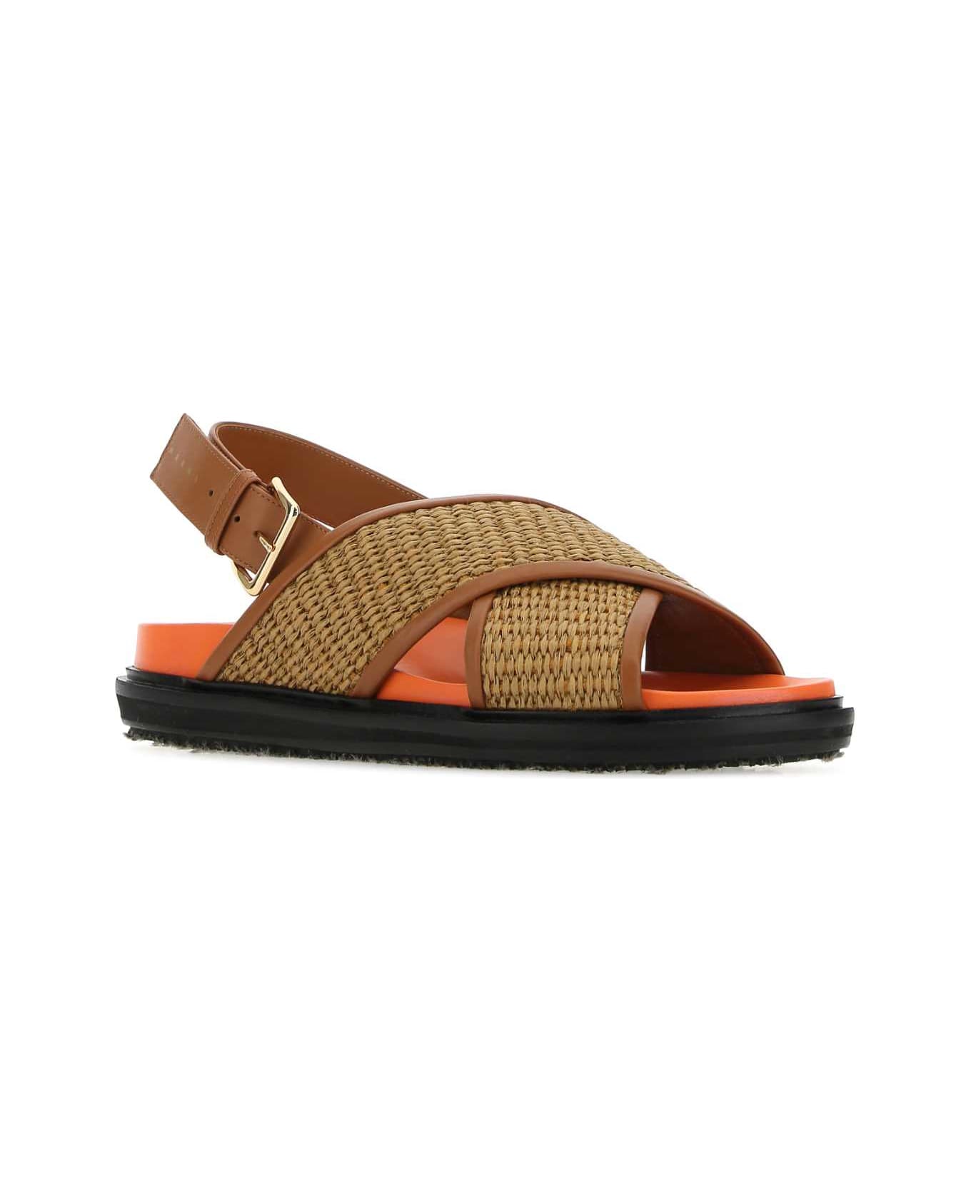 Marni Multicolor Raffia And Leather Fussbett Sandals - ZO140 サンダル