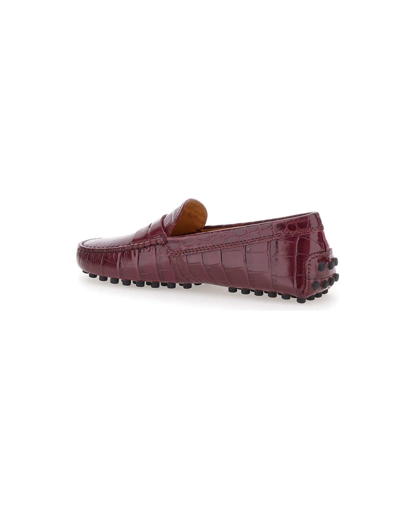 Tod's 'gommino' Bordeaux Driving Shoes With Embossed Logo In Croco Print Leather Woman - Bordeaux