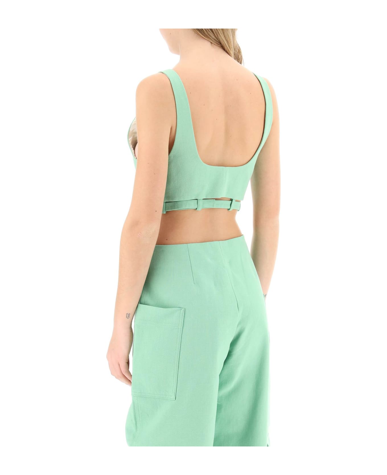 Ganni Organic Cotton Cropped Top - GREEN トップス