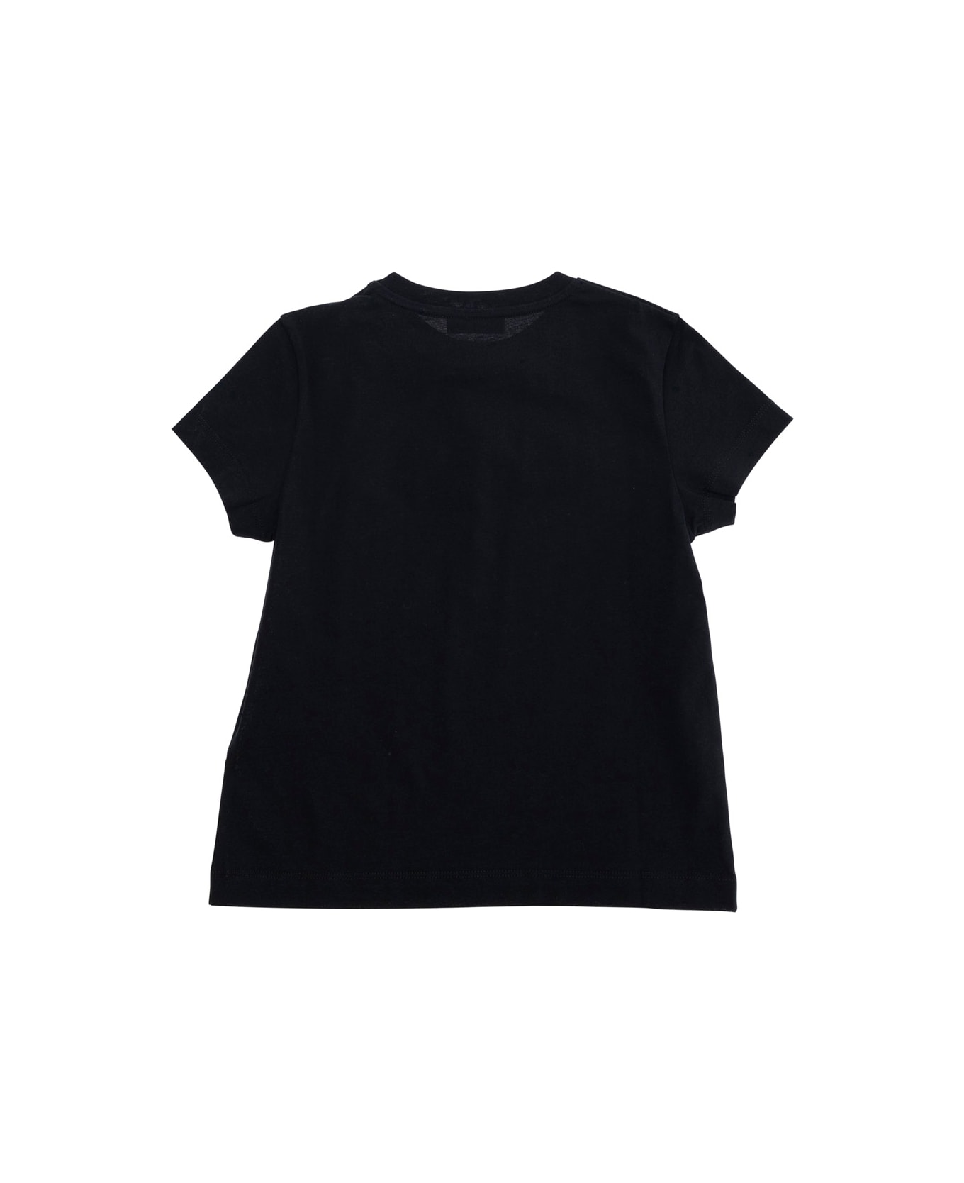 Moncler Black Crewneck T-shirt With Logo Lettering Embroidery On The Front And Logo Patch On The Front In Cotton Girl - Black