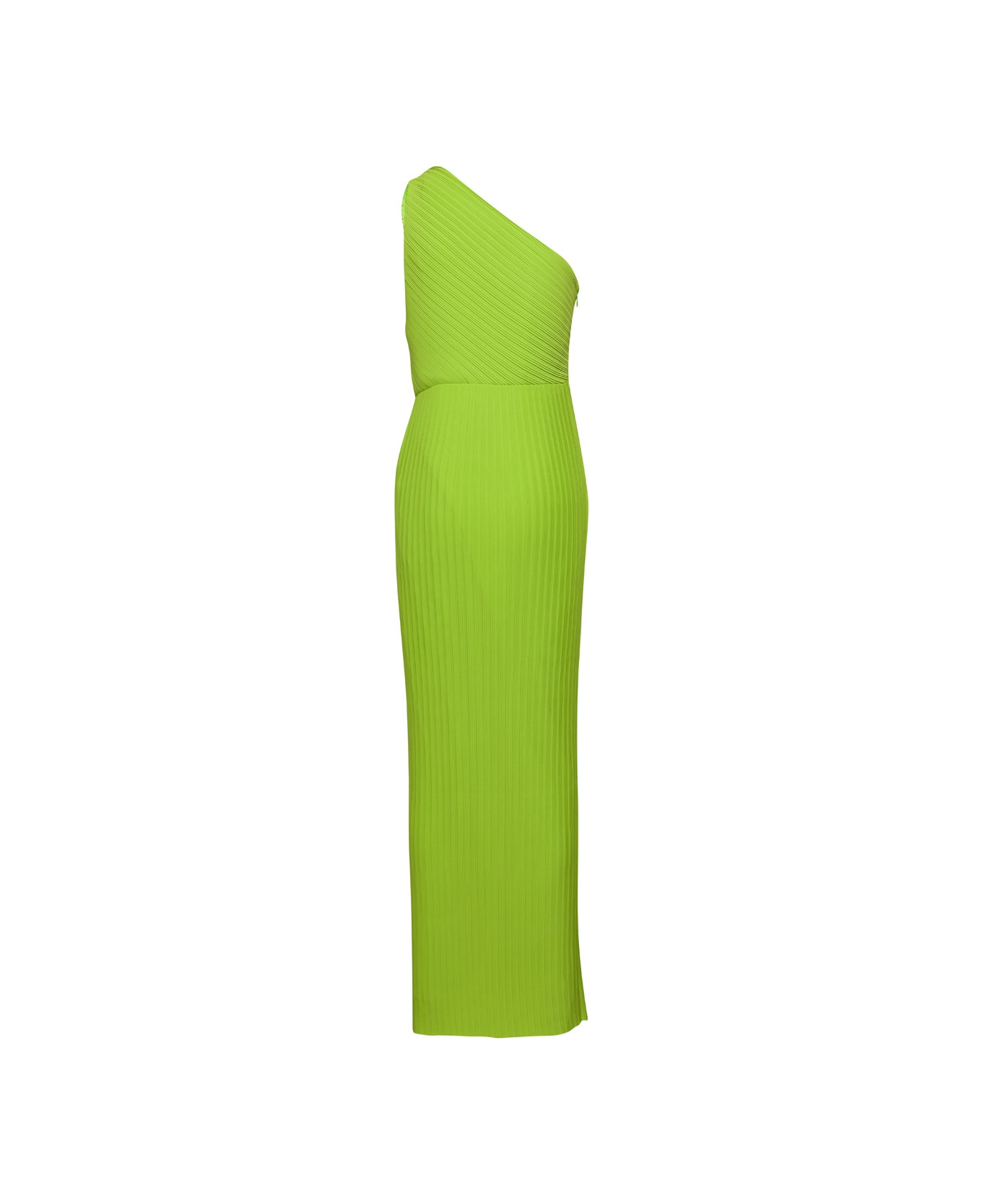 Solace London Green One Shoulder Maxi Dress In Techno Fabric Woman - Green