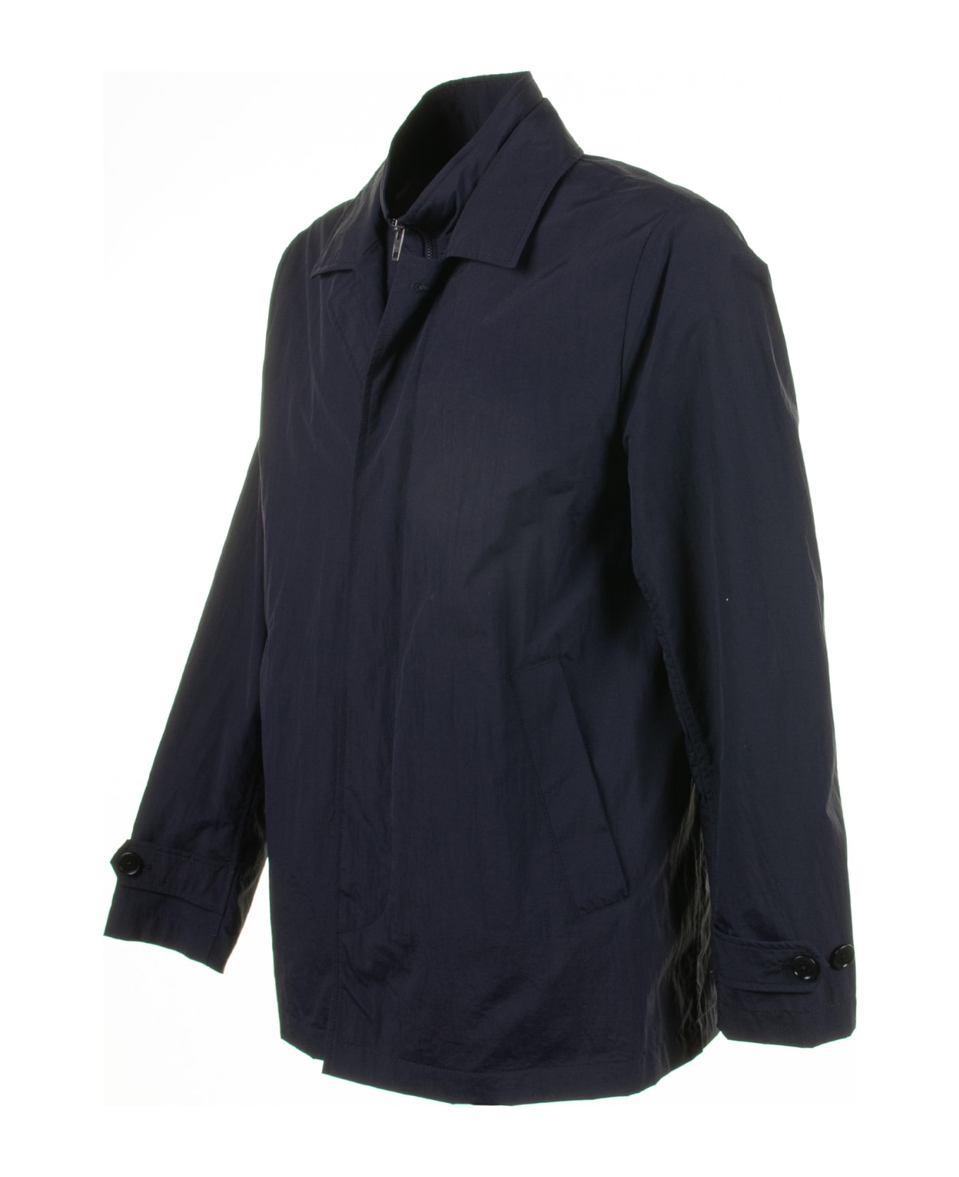 Fay Blue Jacket With Zip And Collar - Blu