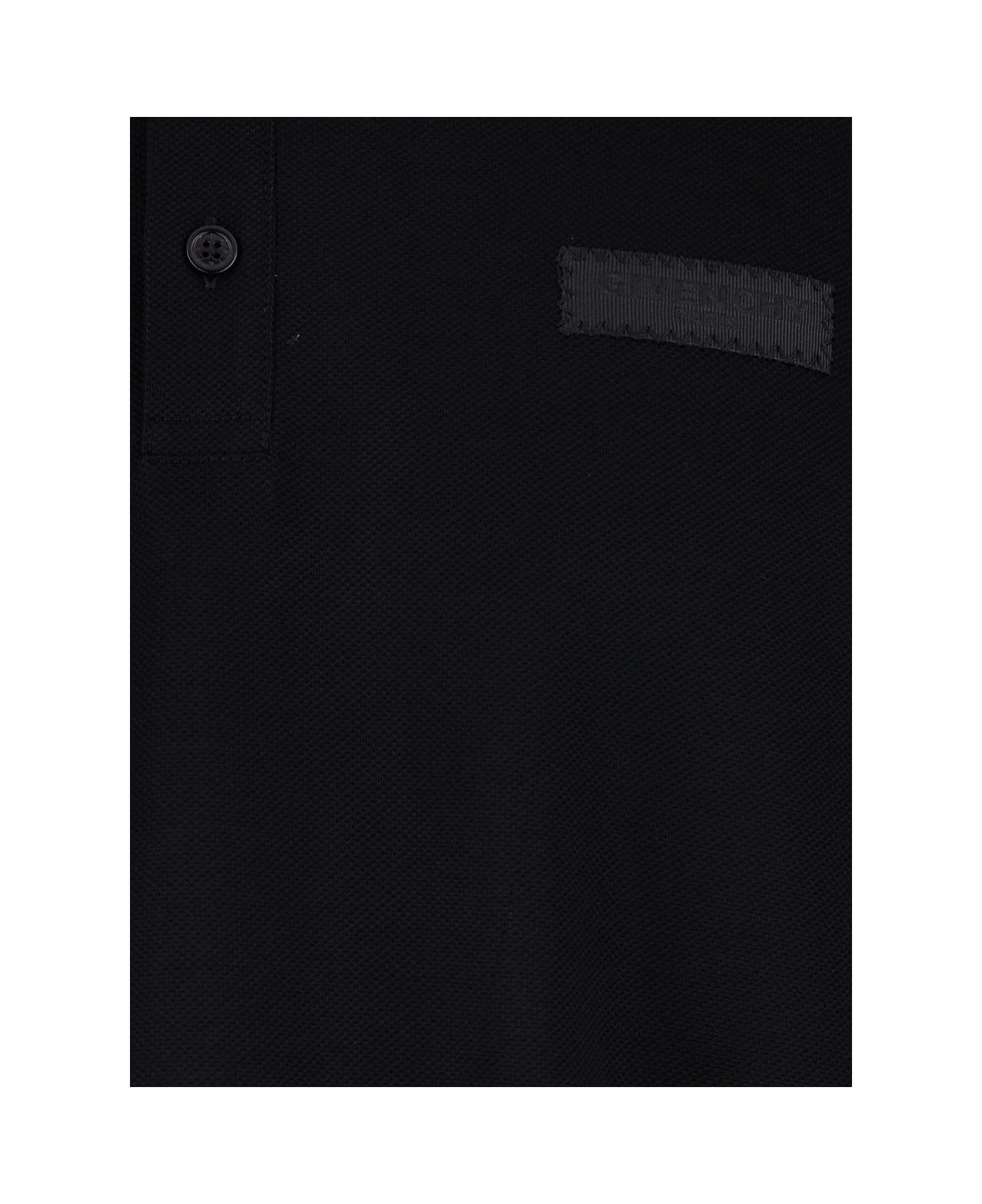 Givenchy Black Polo Shirt With Logn Sleeves And Chest Logo Patch In Cotton Man - Black
