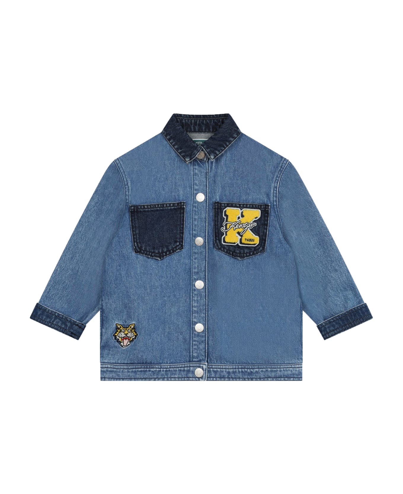 Kenzo Kids Giacca-camicia Denim Con Applicazione - Blue