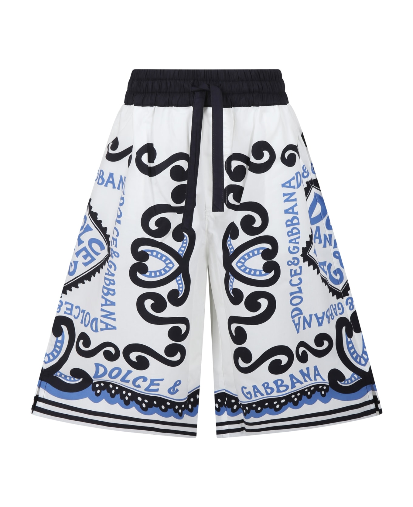 Dolce & Gabbana White Trousers For Boy With Bandana Print And Logo - White