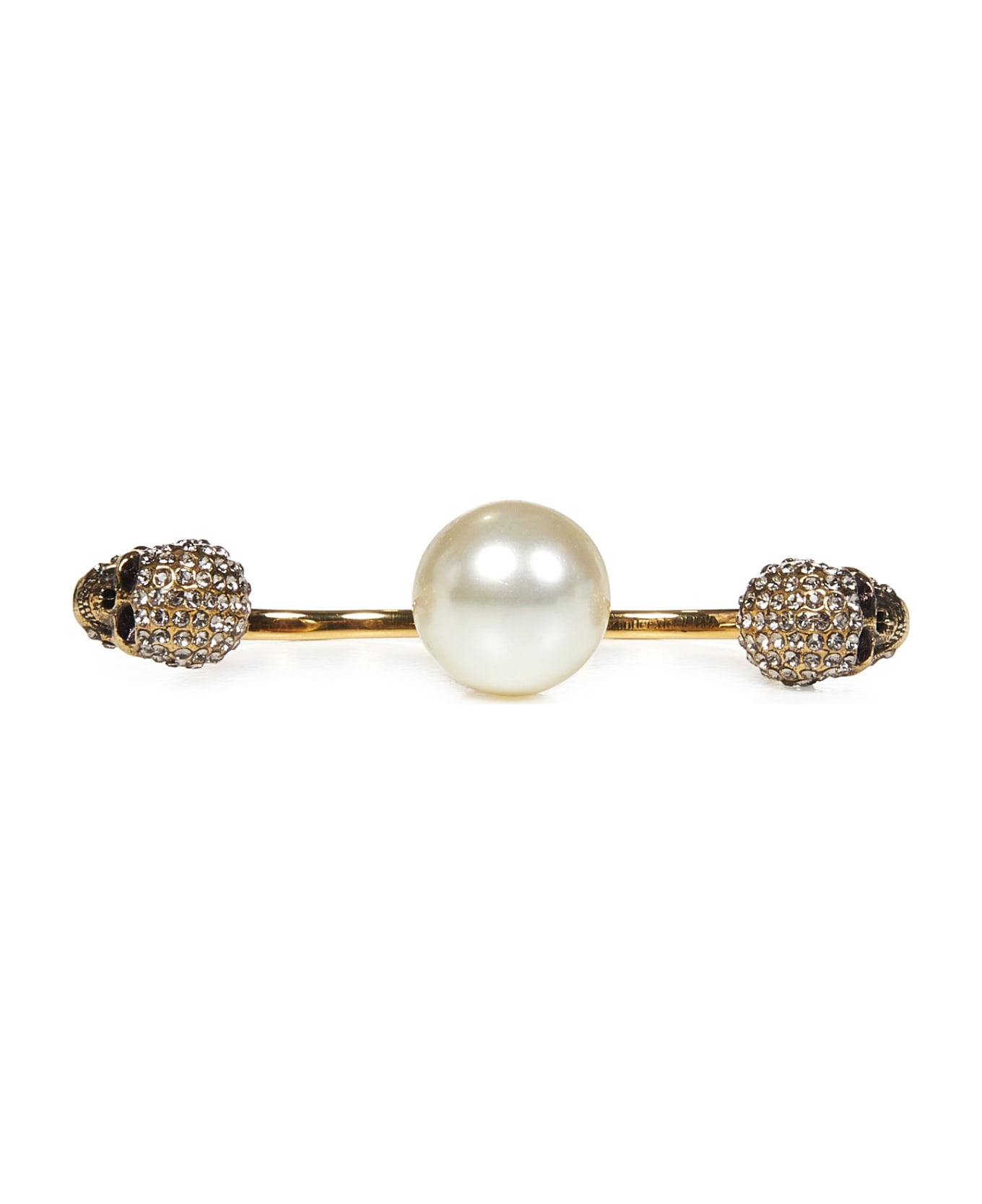 Alexander McQueen Antiqued Gold Double Pearl Skull Ring - Oro リング