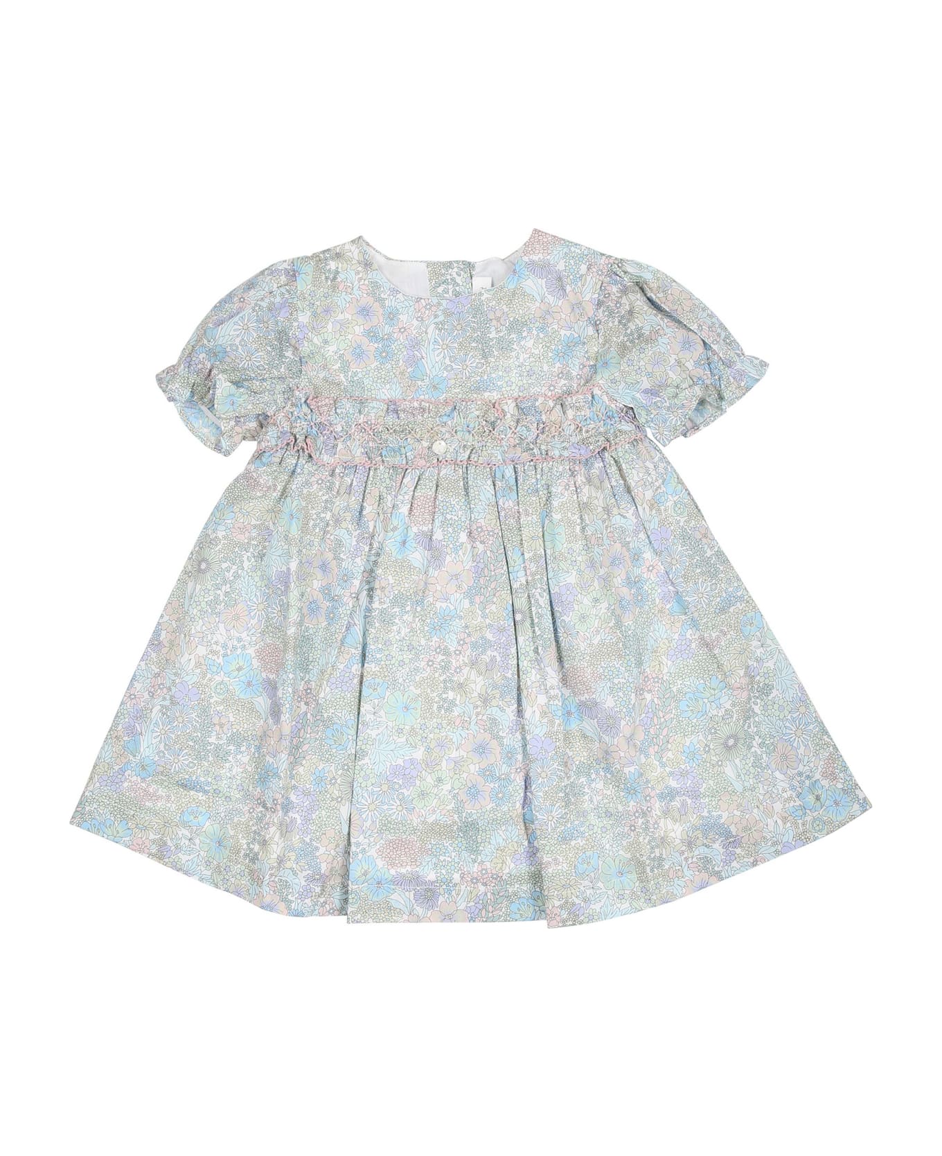 Tartine et Chocolat Sky Blue Casual Dress For Baby Girl With Liberty Fabric - Light Blue